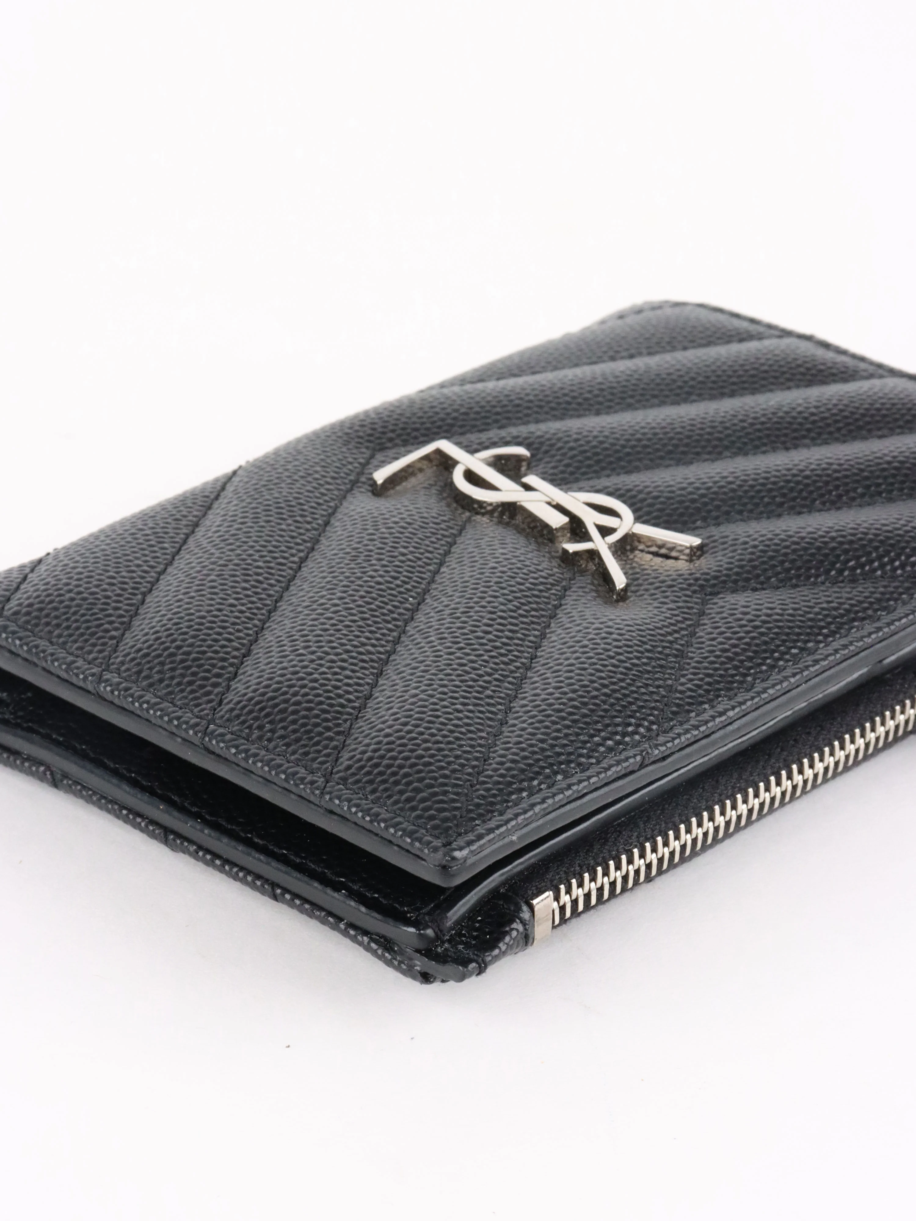 Saint Laurent Zipped Black Leather Wallet SHW