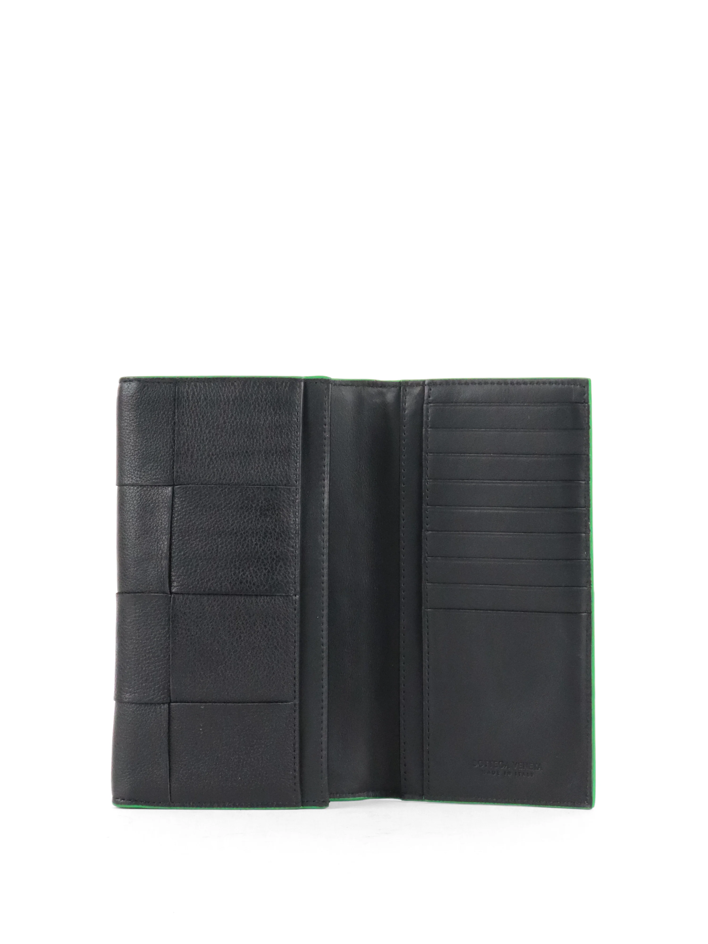 Bottega Veneta Black  Green Long Flap Cassette Wallet