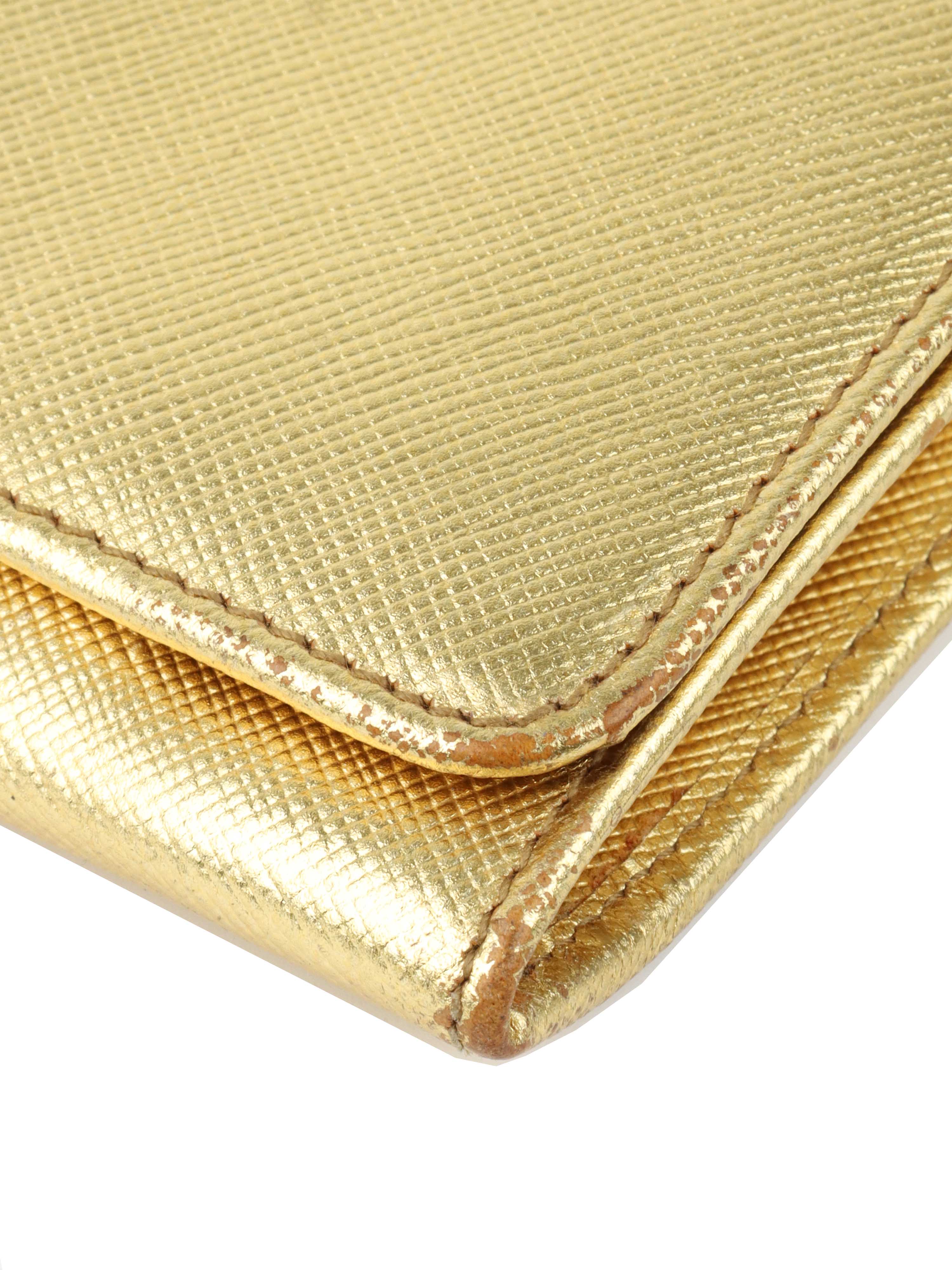 Prada Gold Saffiano Leather Wallet.