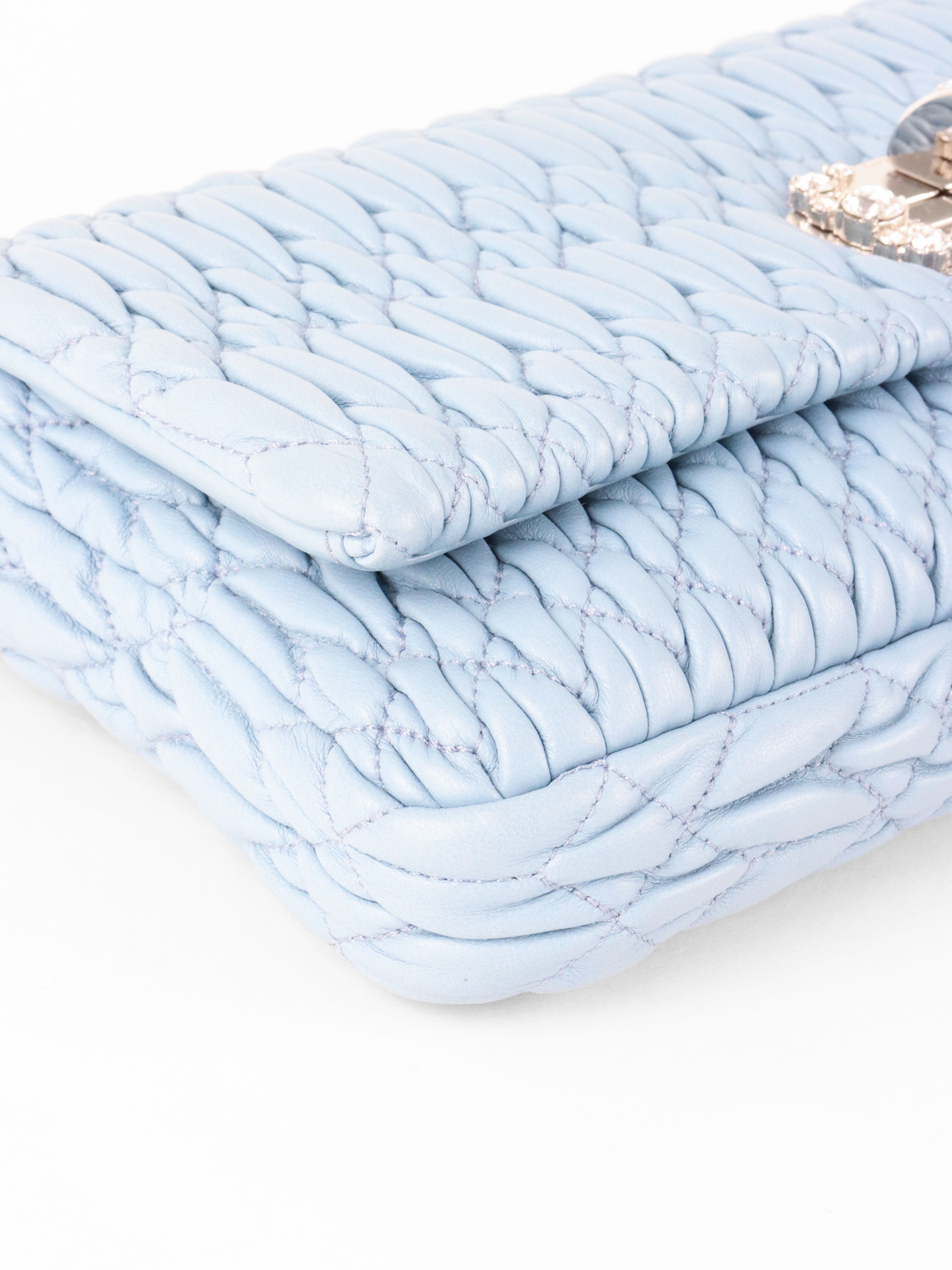 Miu Miu Light Blue Matelasse Nappa Crystal Chain Satchel