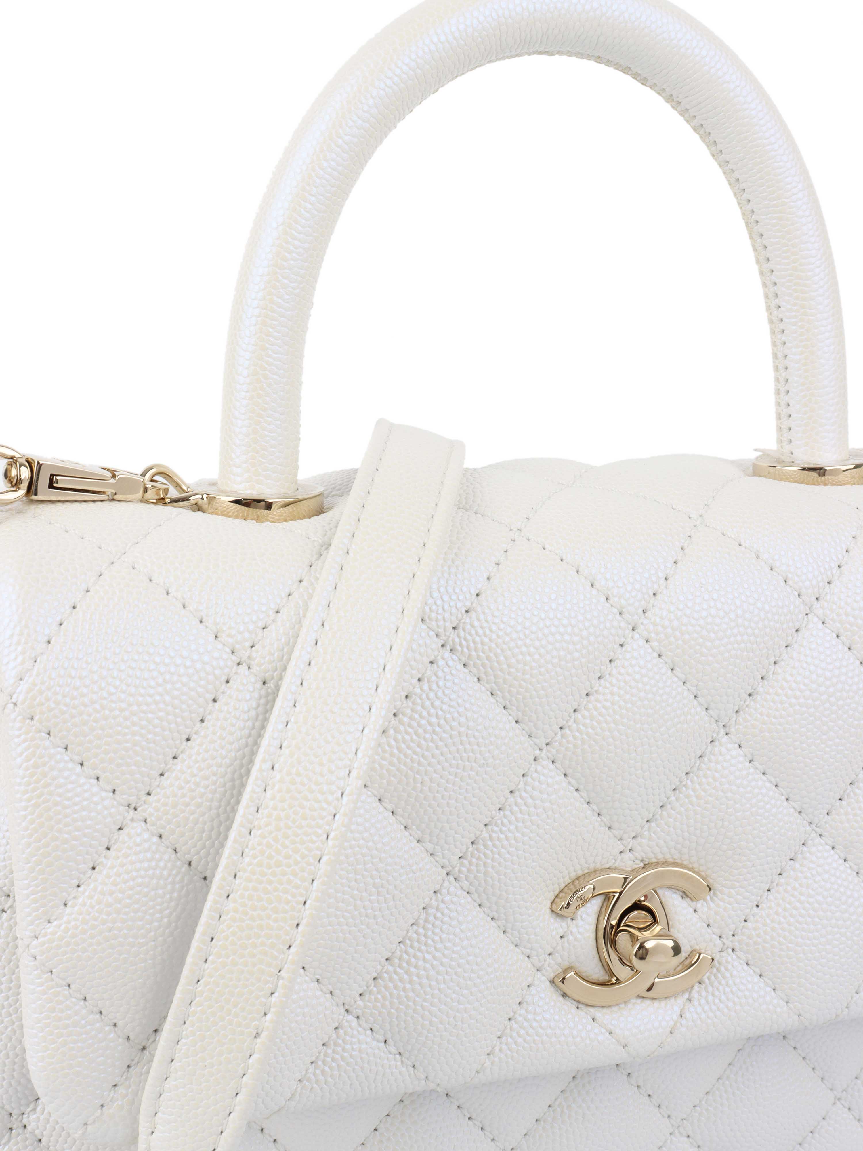 Chanel Small White Iridescent Coco Handle.