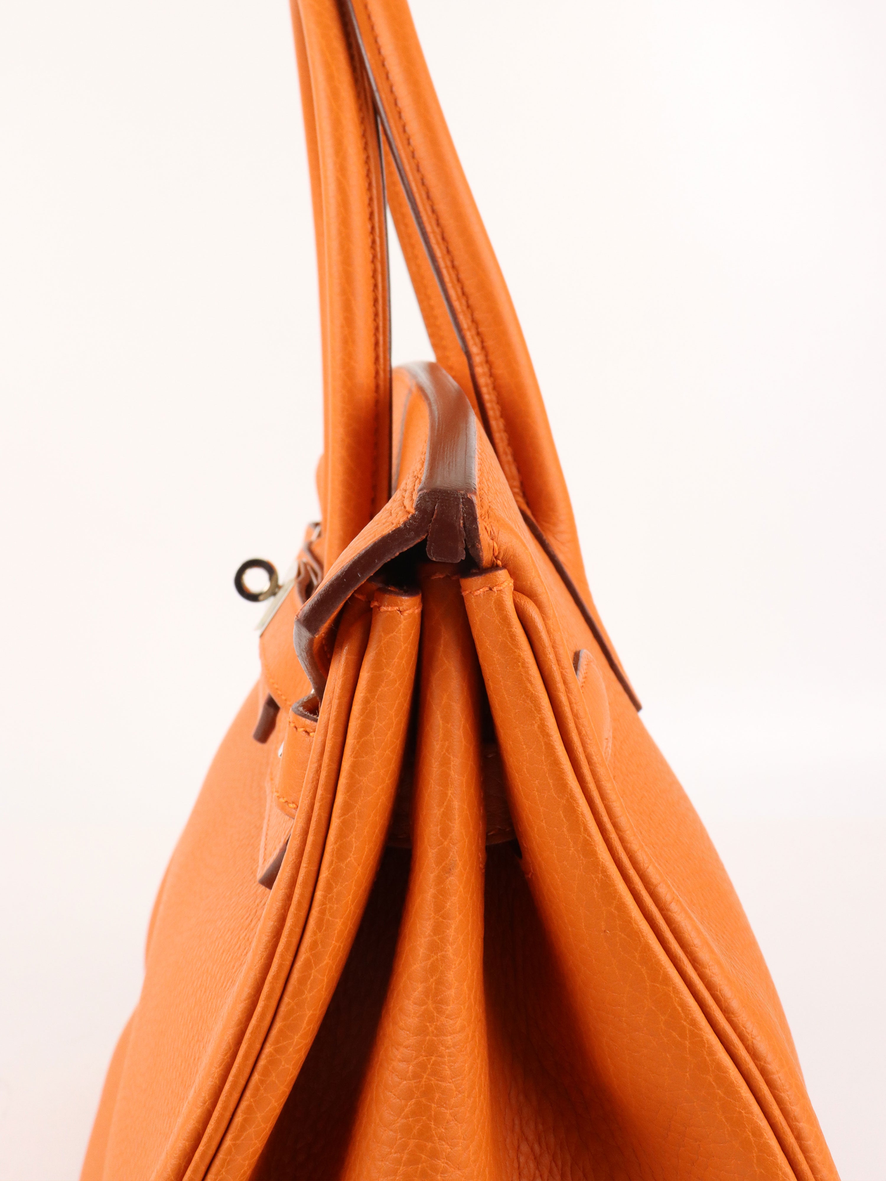 Hermes Birkin 35 Orange H Clemence Leather Stamp J Square