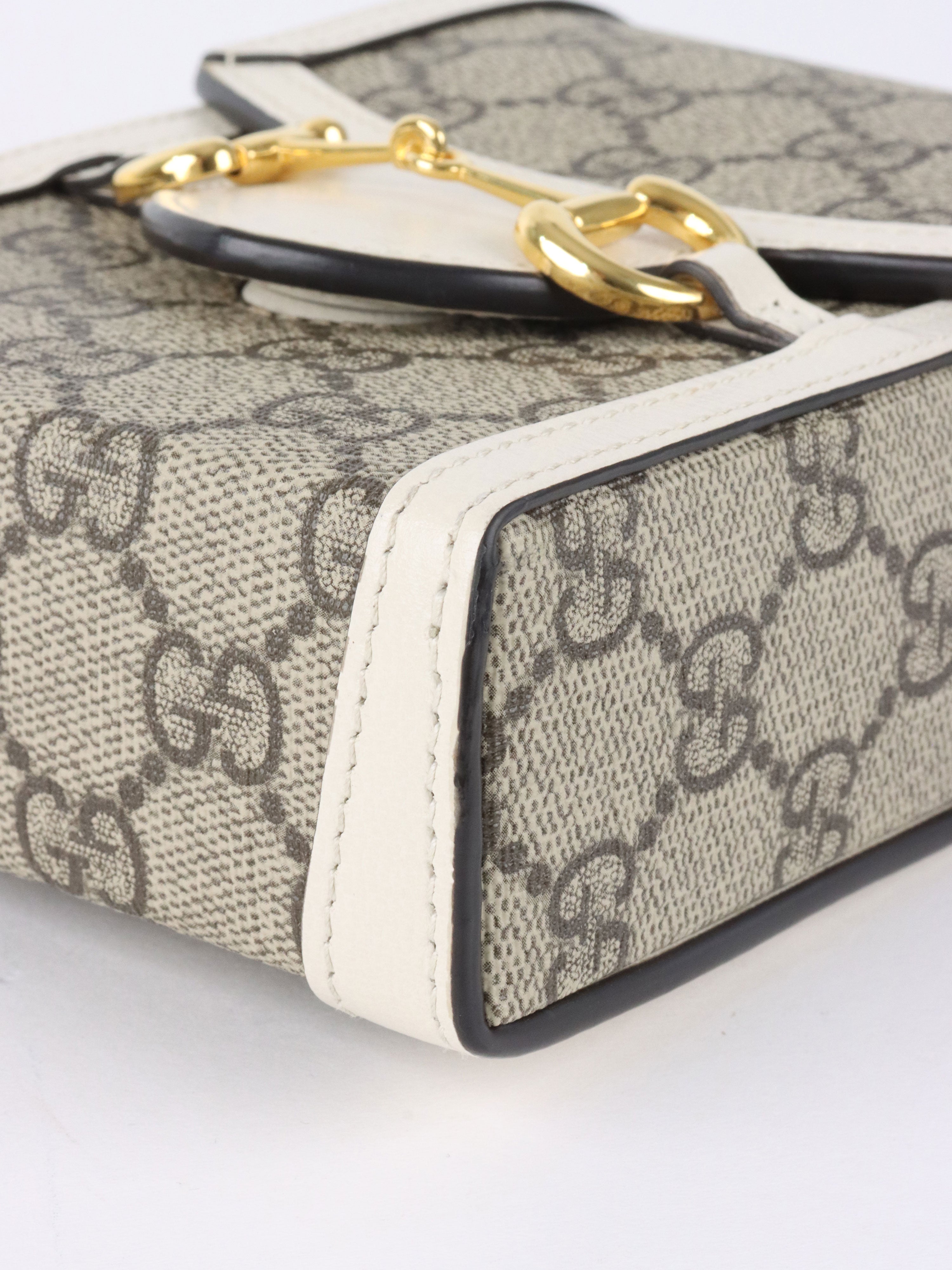 Gucci White and Canvas Horsebit 1955 Mini Bag