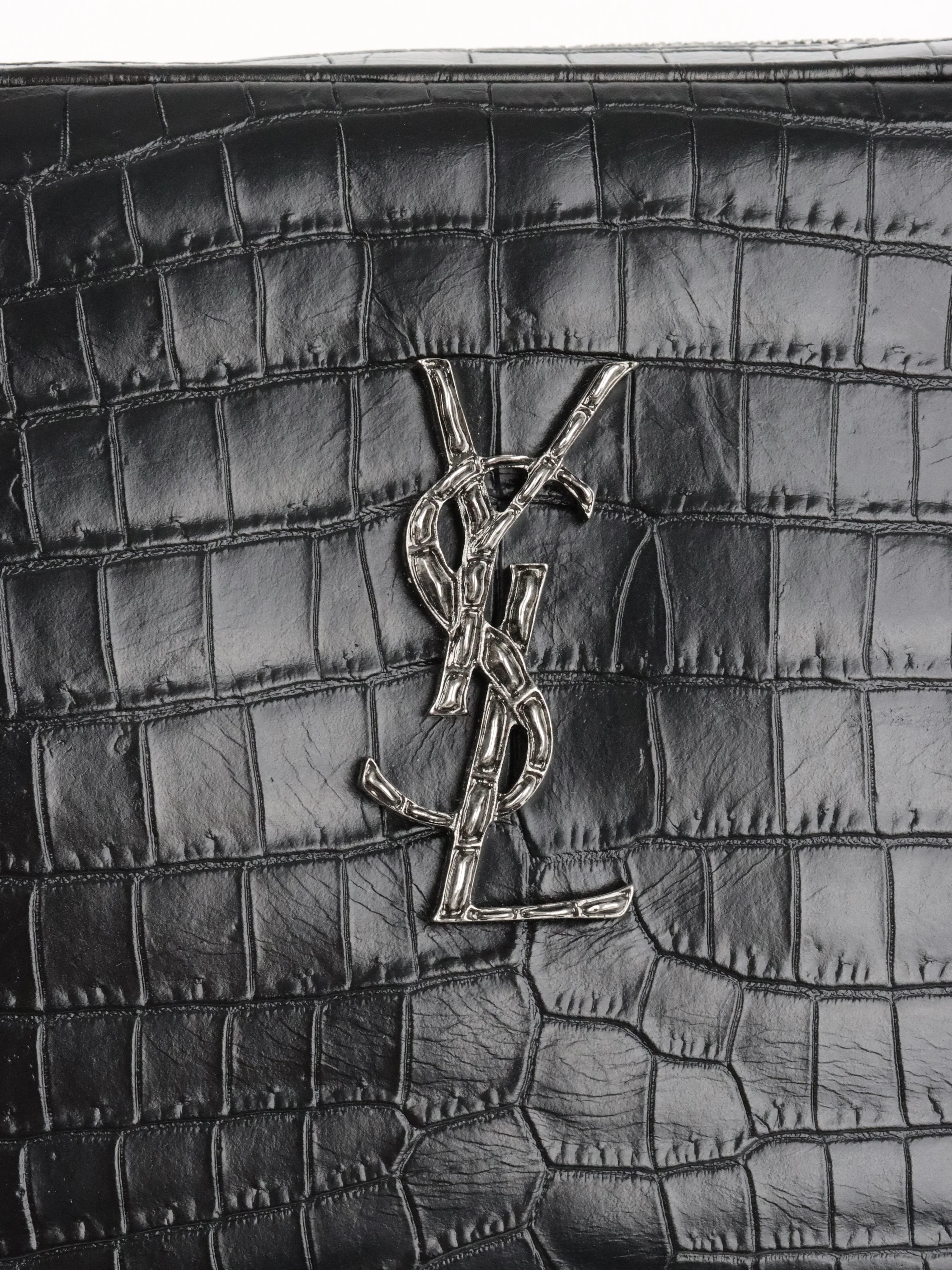 Saint Laurent Black Croc Embossed Camera Lou Bag