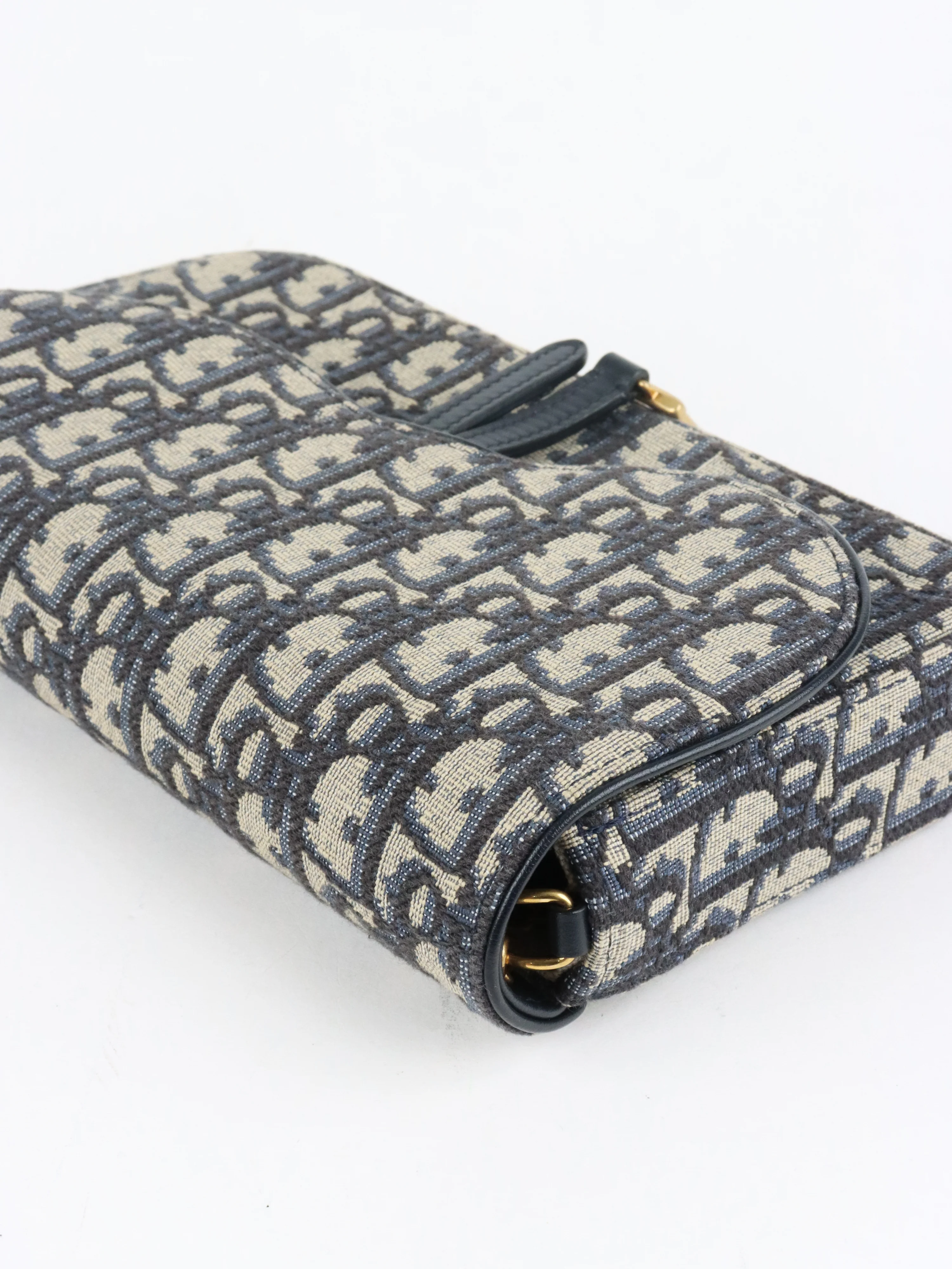 Dior Blue Oblique Jacquard Medium Saddle Pouch with Chain