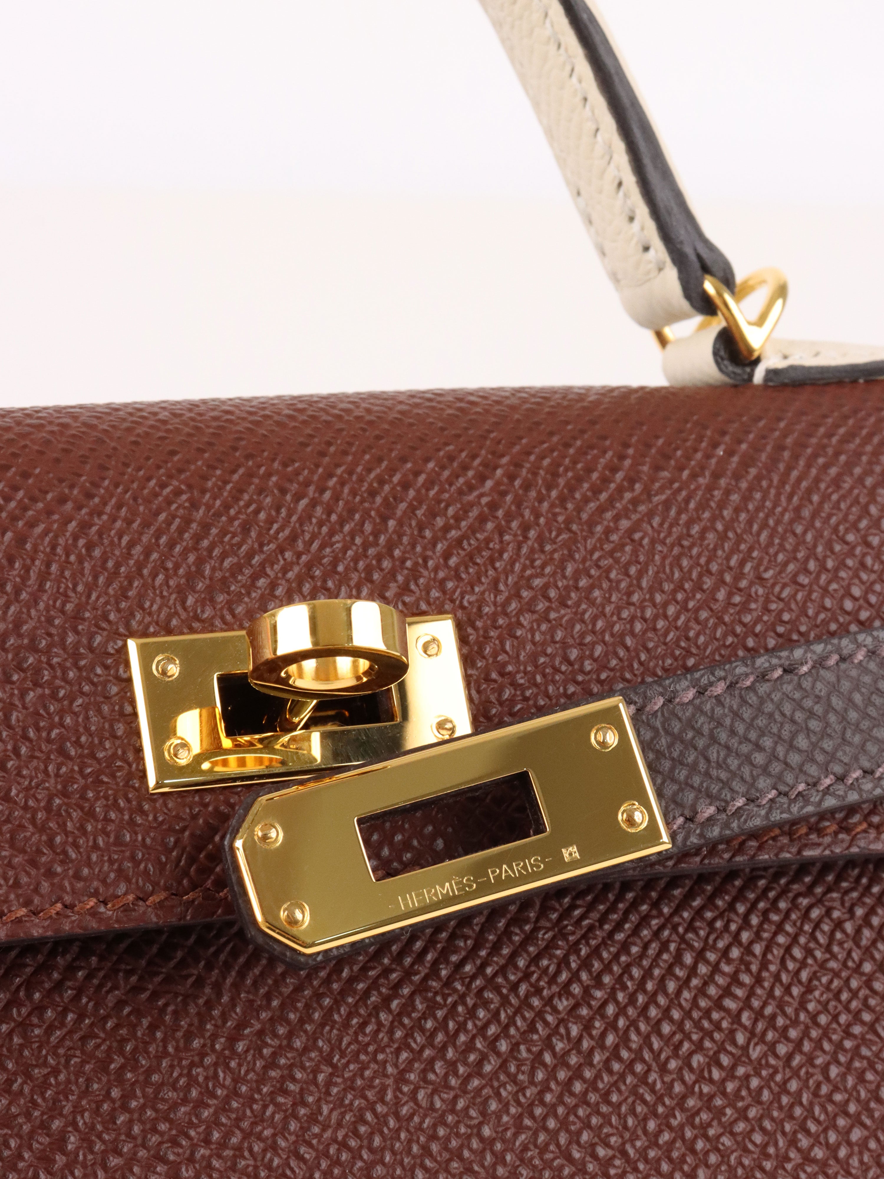 Hermes Mini Kelly Tricolour Terre/Ebene/Craie Stamp K