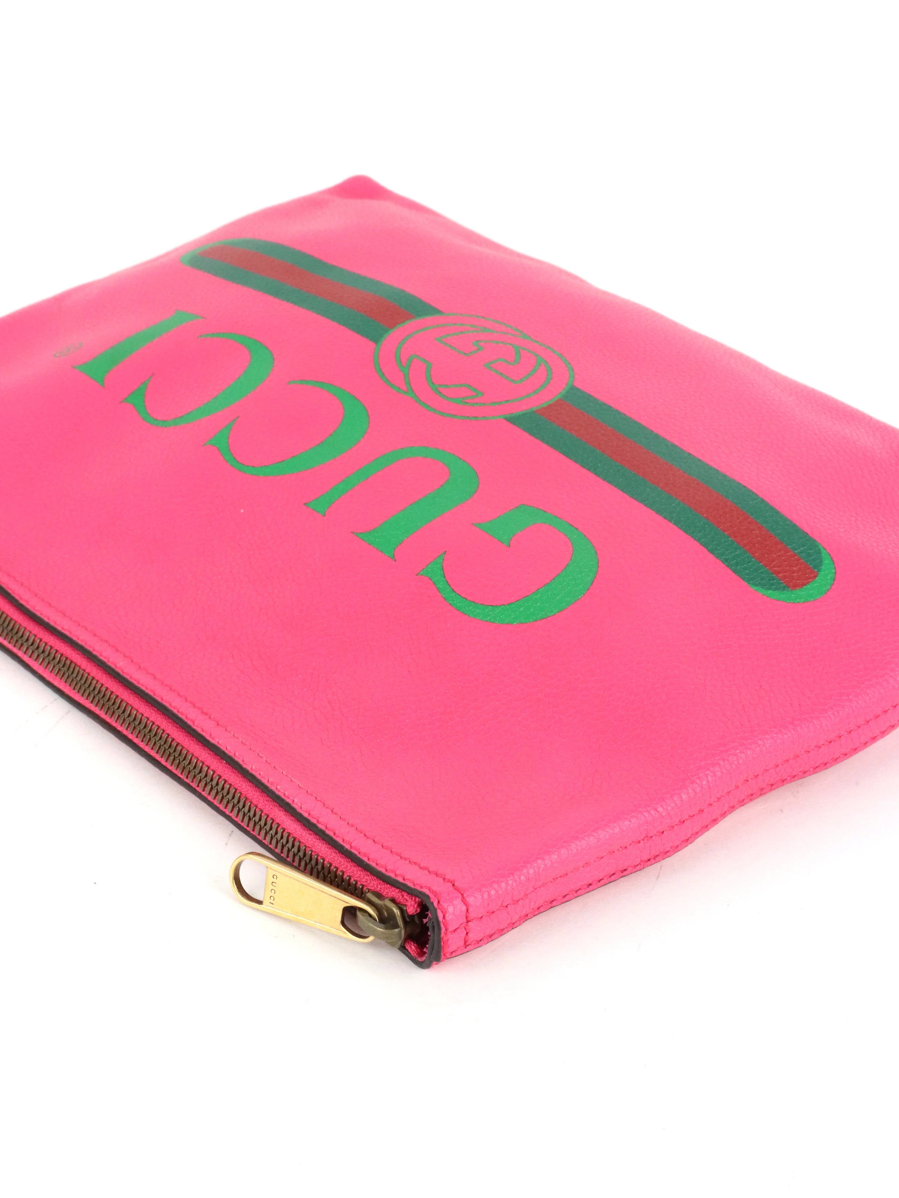 Gucci Vintage Bright Pink Logo Printed Pouch