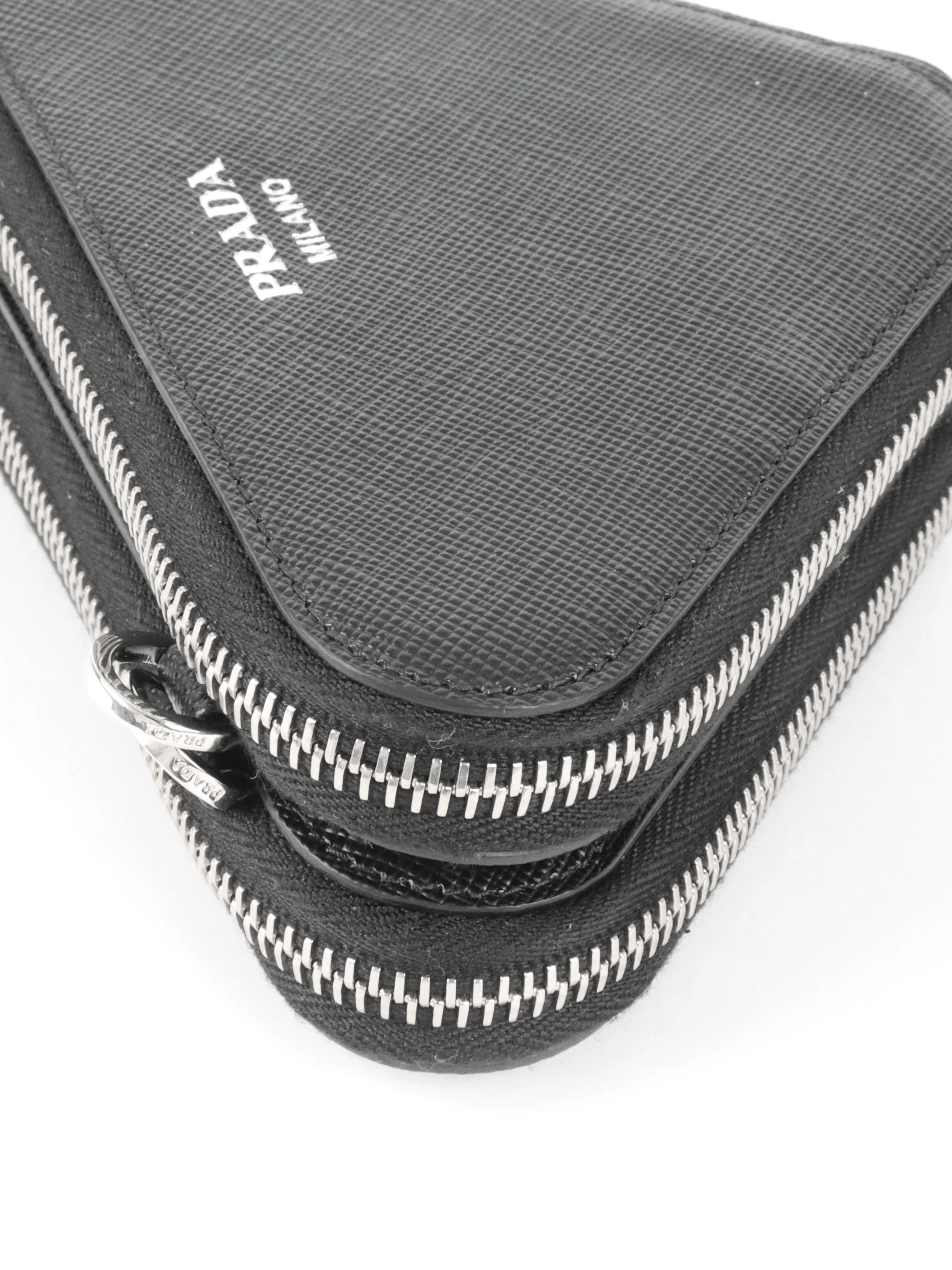 Prada Saffiano Triangle Mini Pouch Bag.