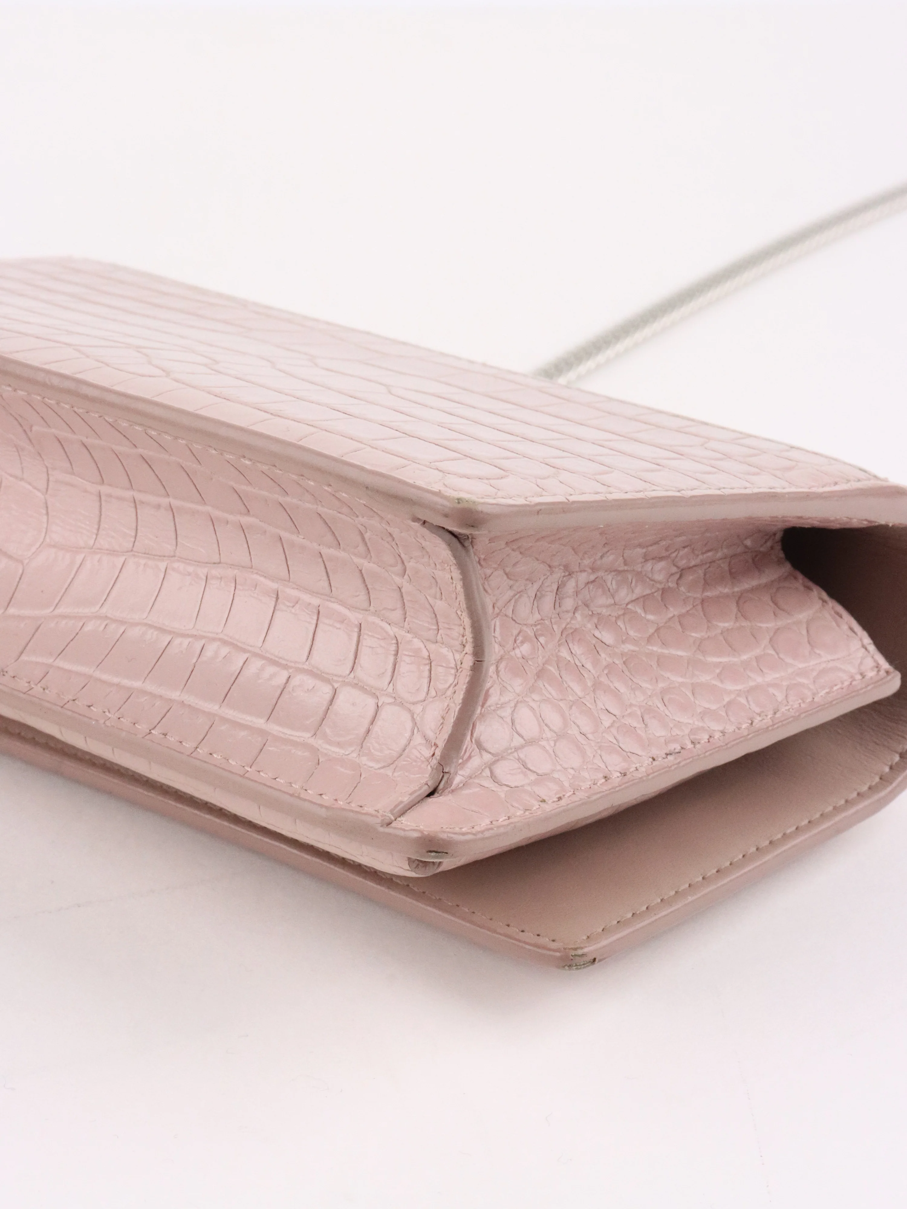 Saint Laurent Mini Pink Sunset Crocodile Embossed Leather Bag