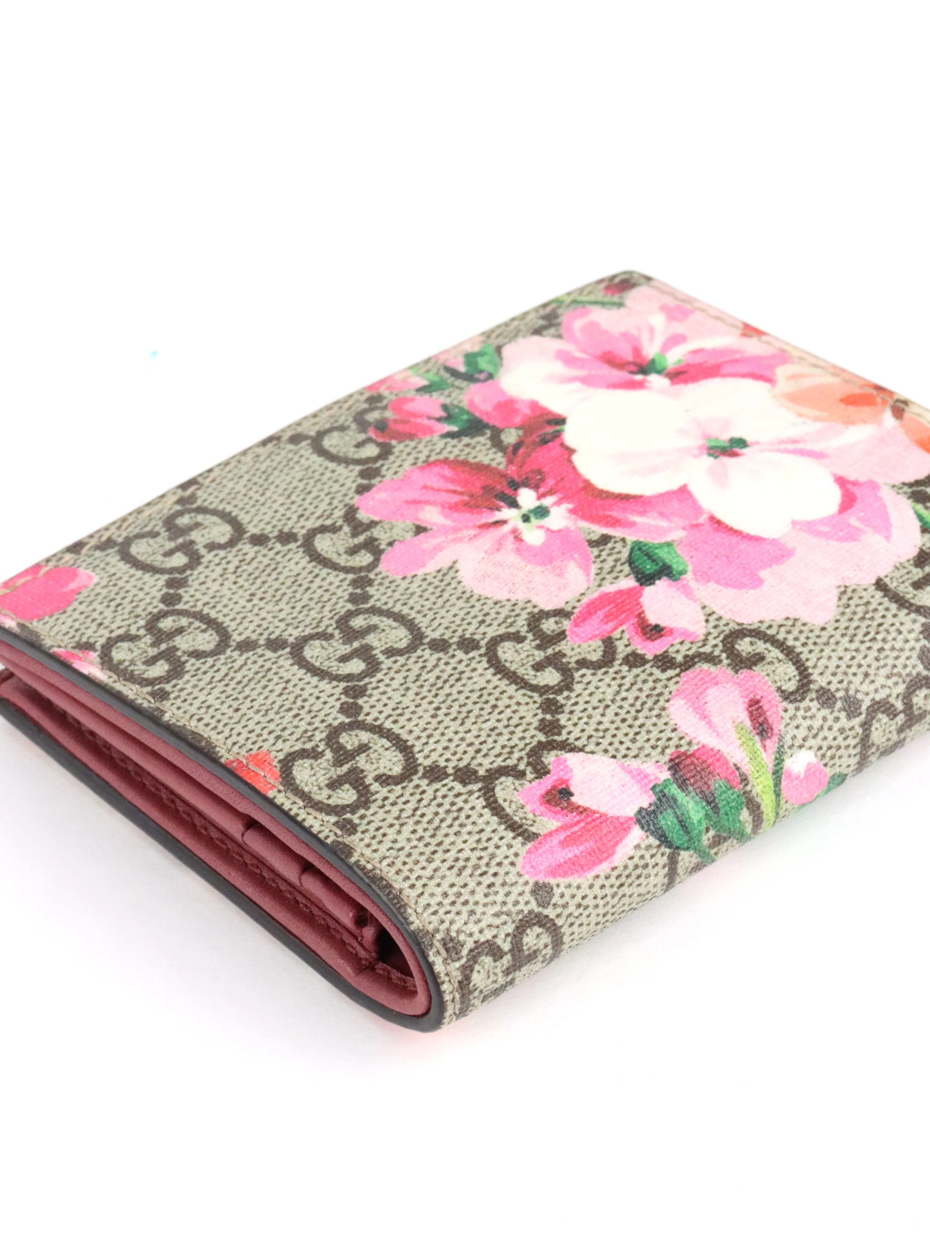 Gucci Ebony  Pink Bloom Supreme Fold Wallet