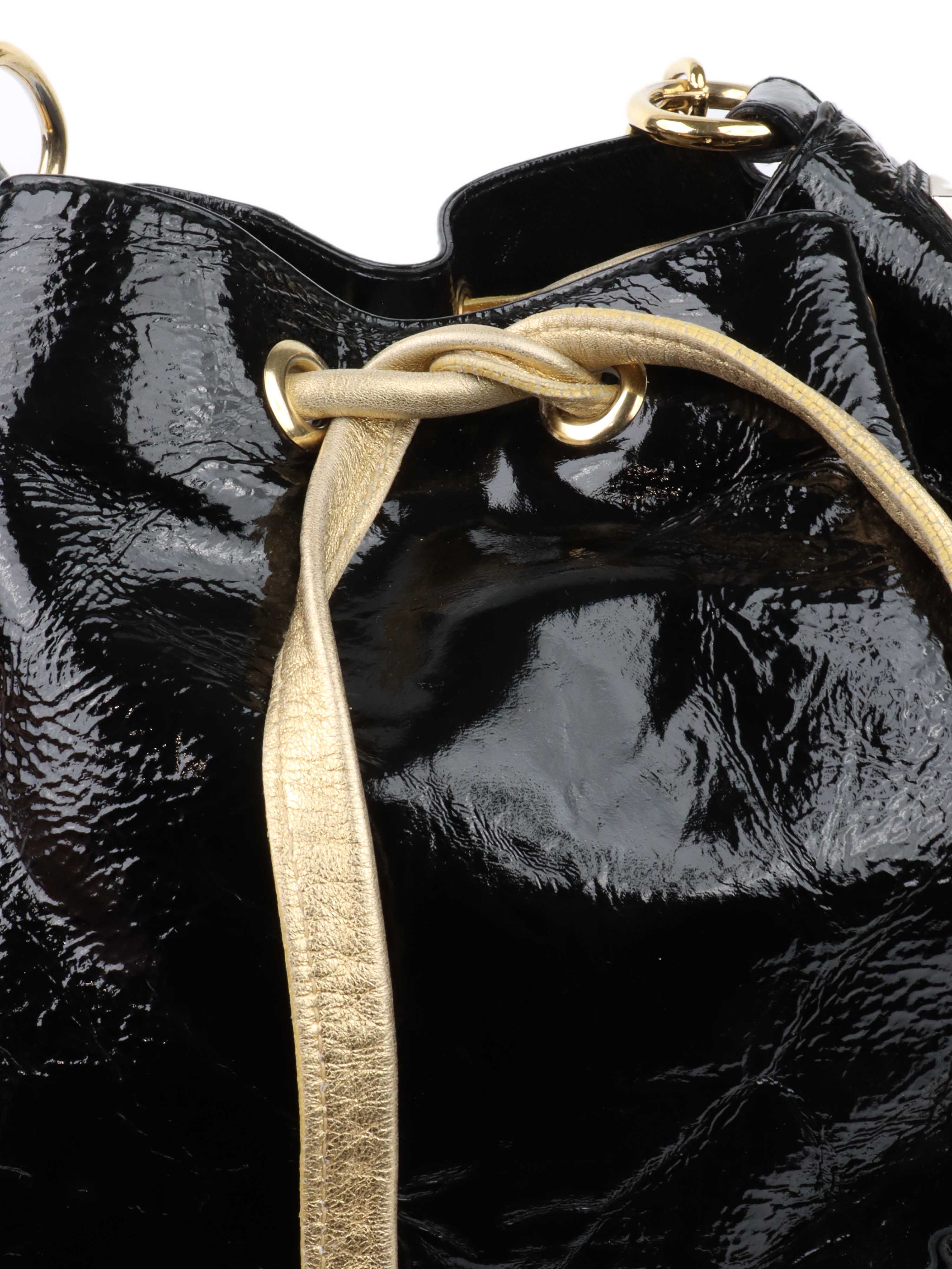 Dolce 
Gabbana Black 
Gold Patent Hobo Bag.