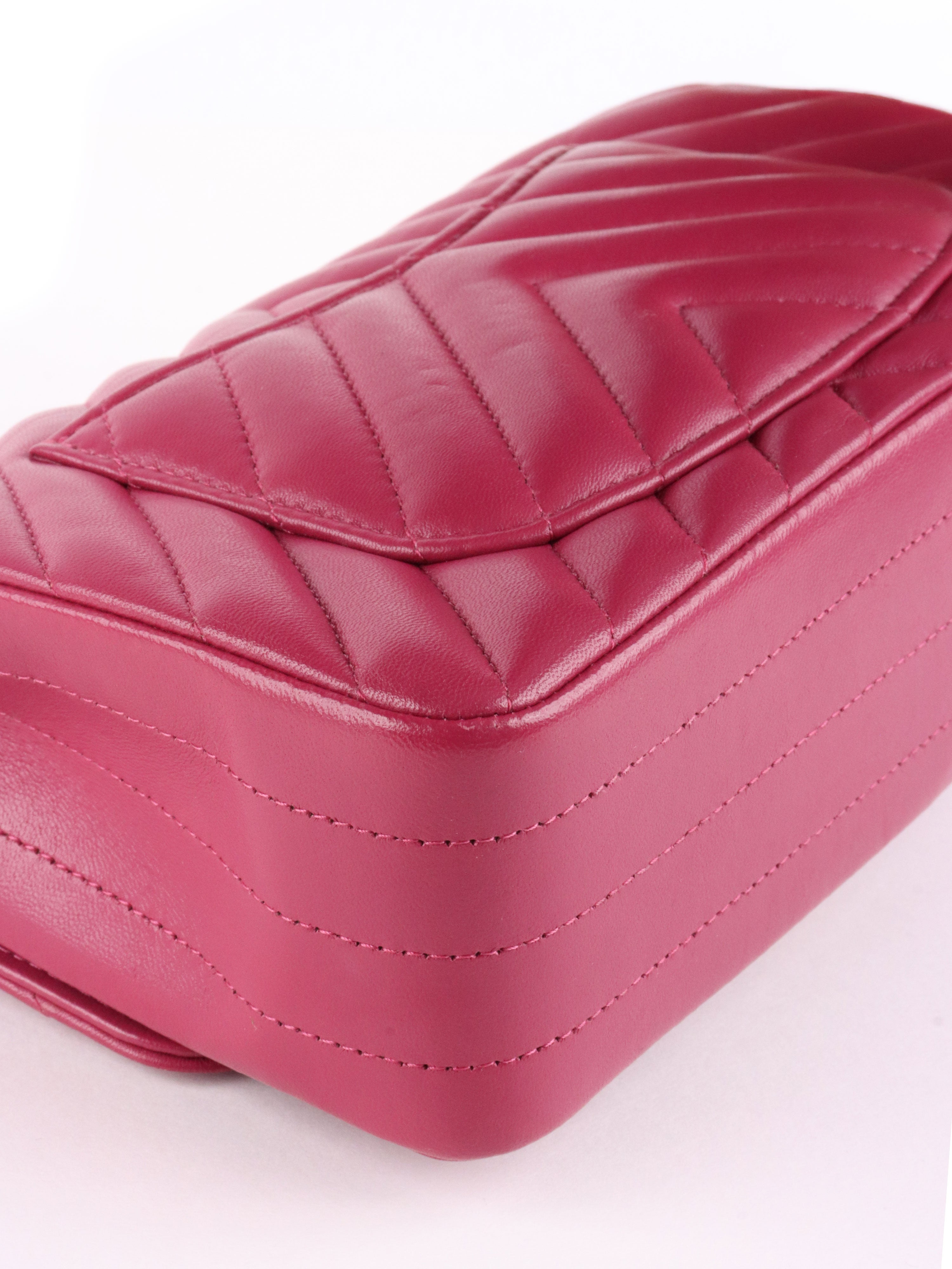 Chanel Dark Pink Lambskin Chevron Mini Flap Bag LGHW.