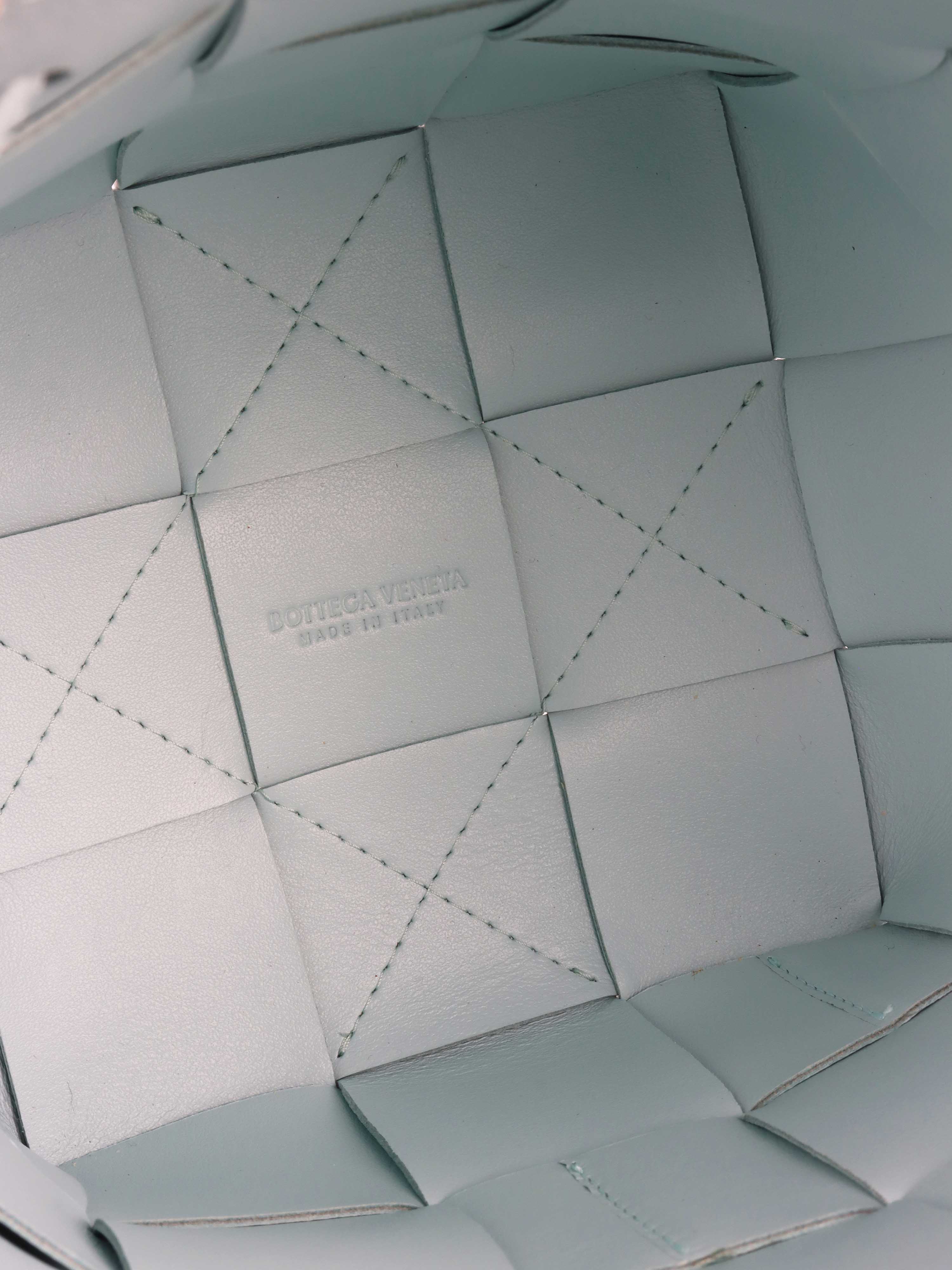 Bottega Veneta Light Blue Small Intrecciato Cassette Bucket Bag.