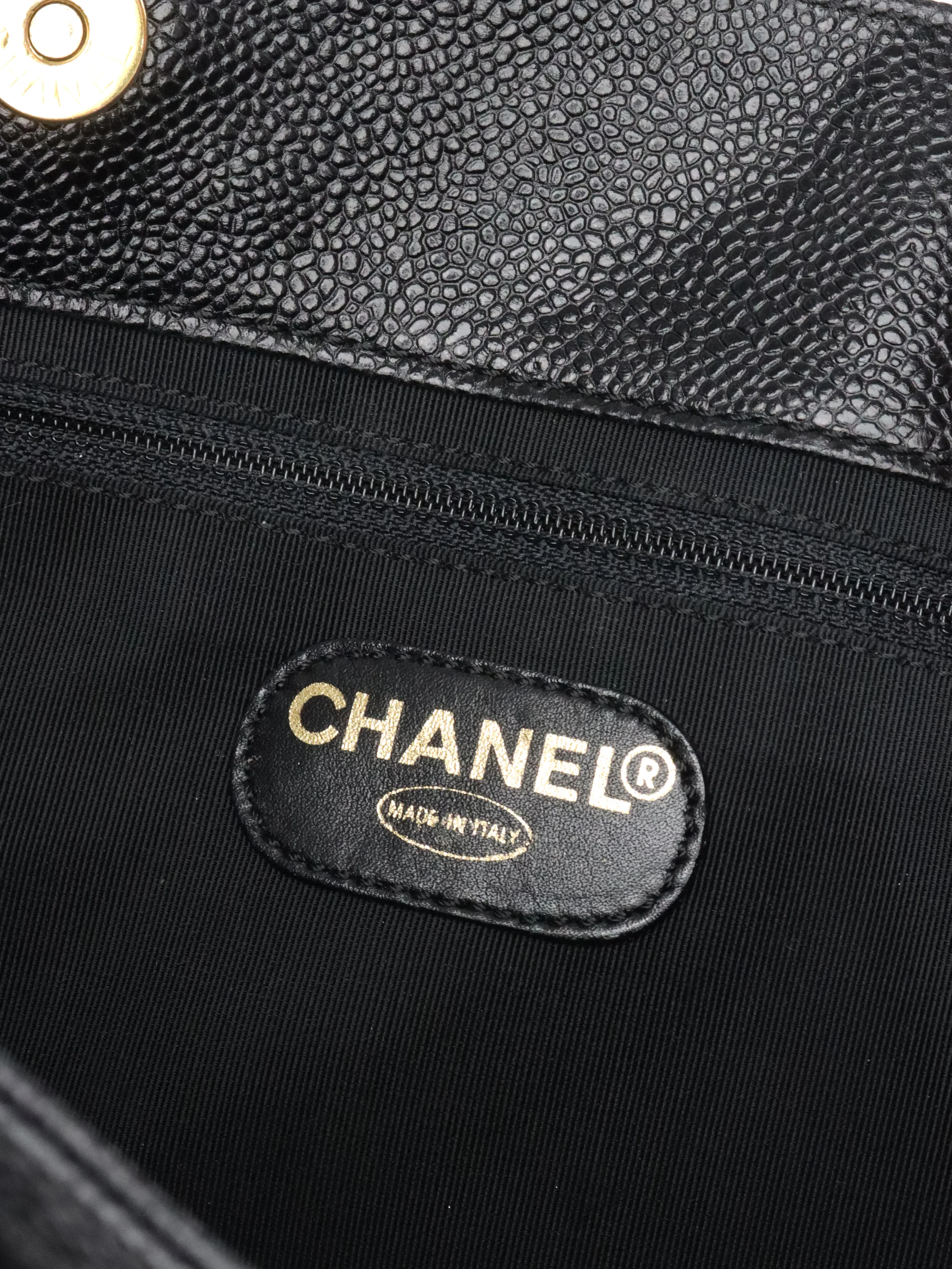 Chanel Vintage Stitched Logo Black Caviar Tote