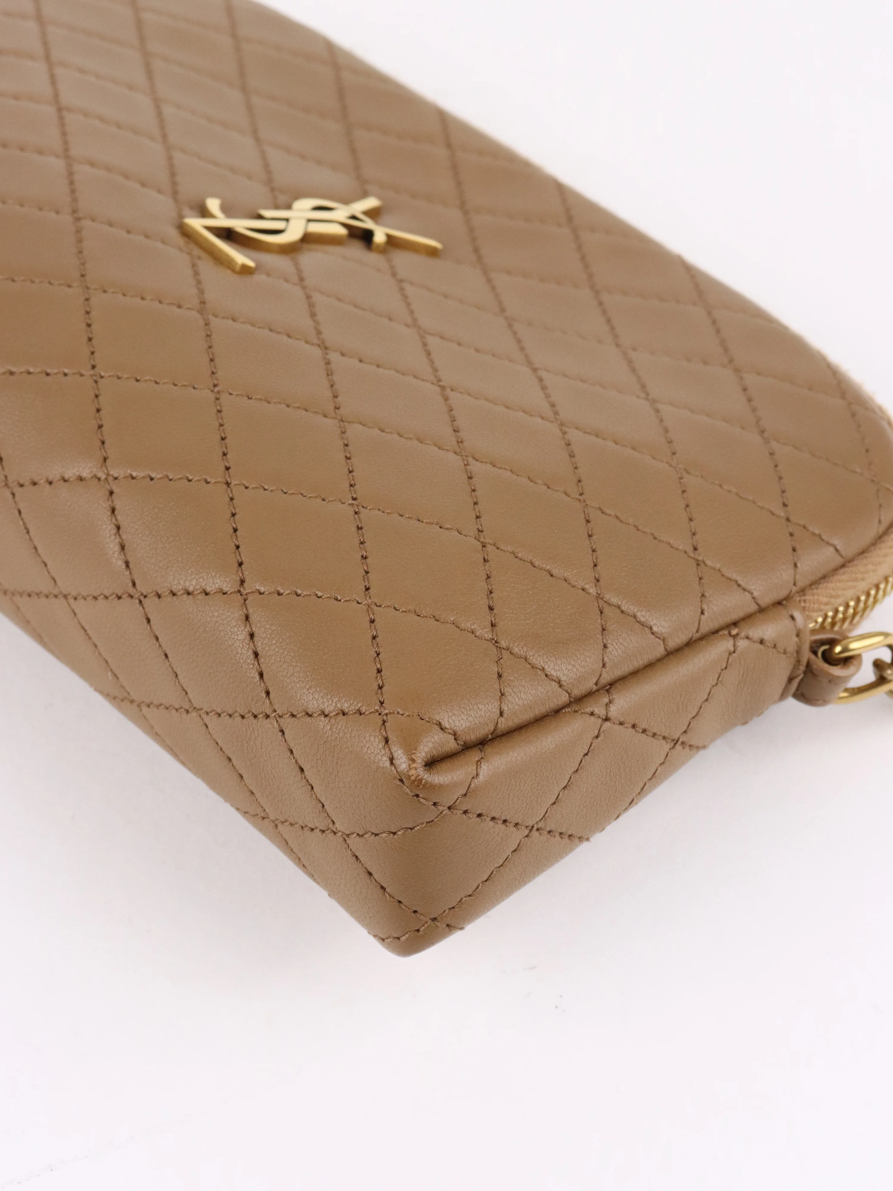 Saint Laurent Brown Gaby Quilted Chain Pouch