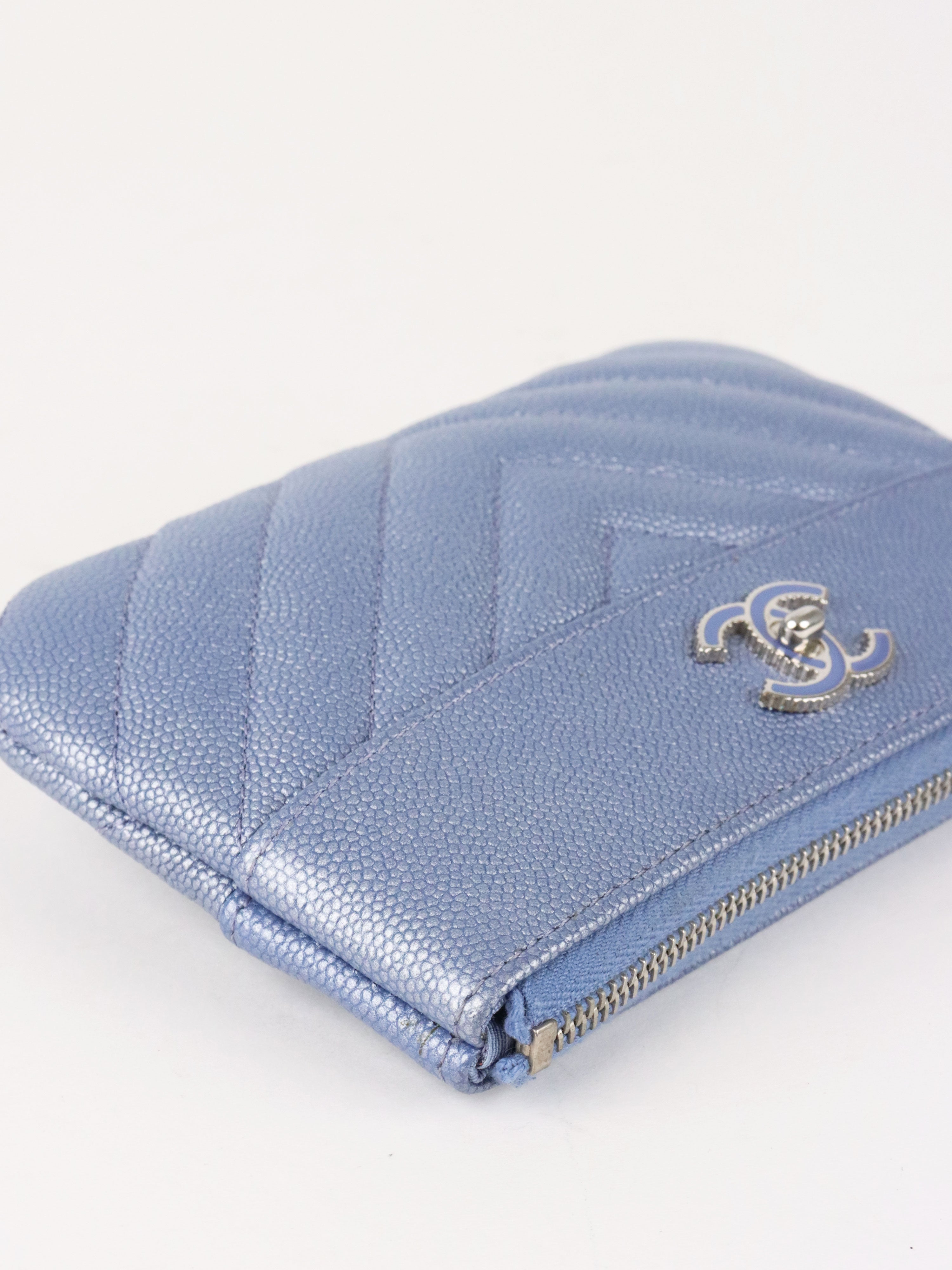 Chanel 19P Iridescent Blue Chevron Pouch