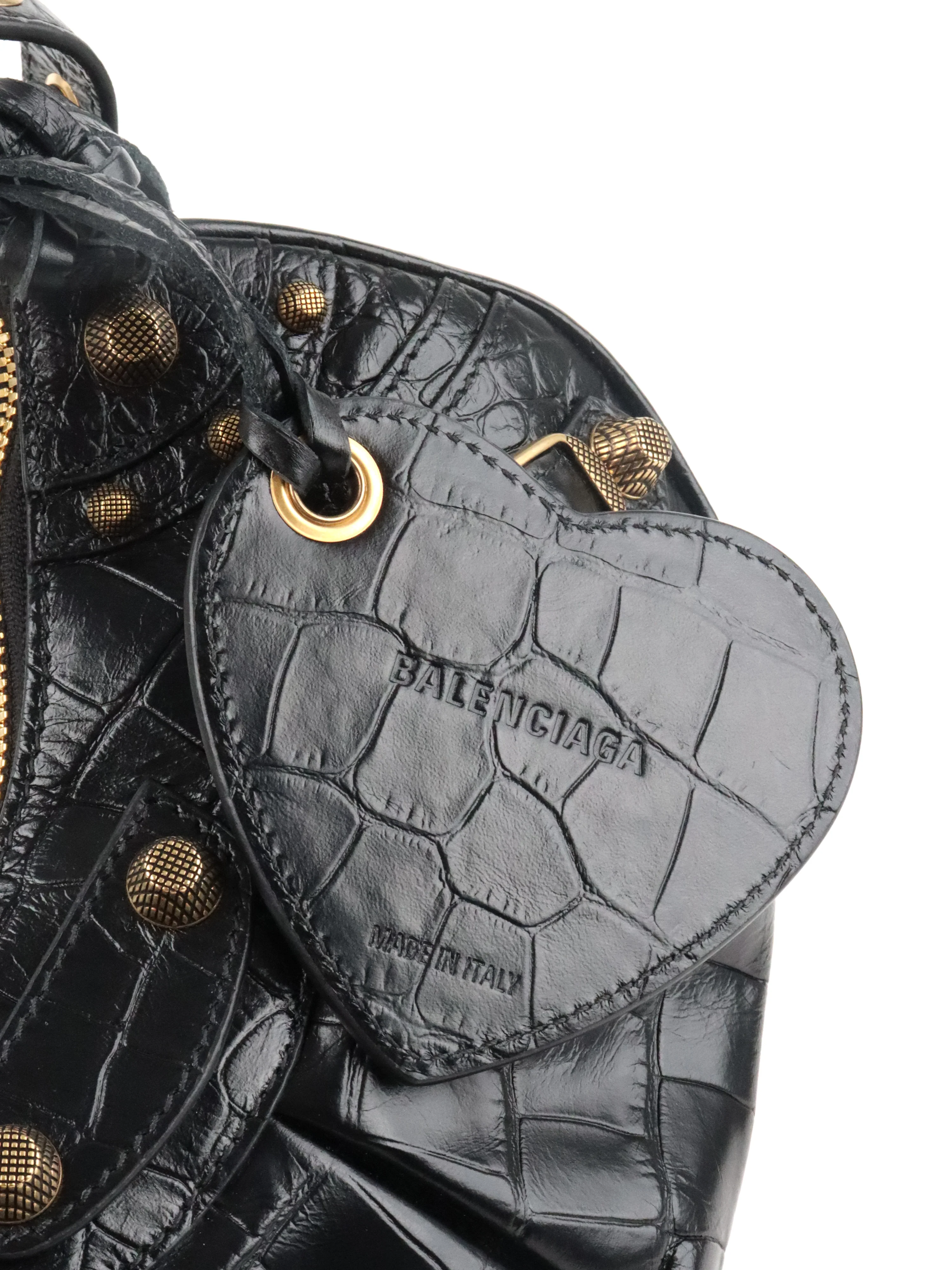 Balenciaga Black Crocodile Embossed Le Cagole XS Shoulder Bag