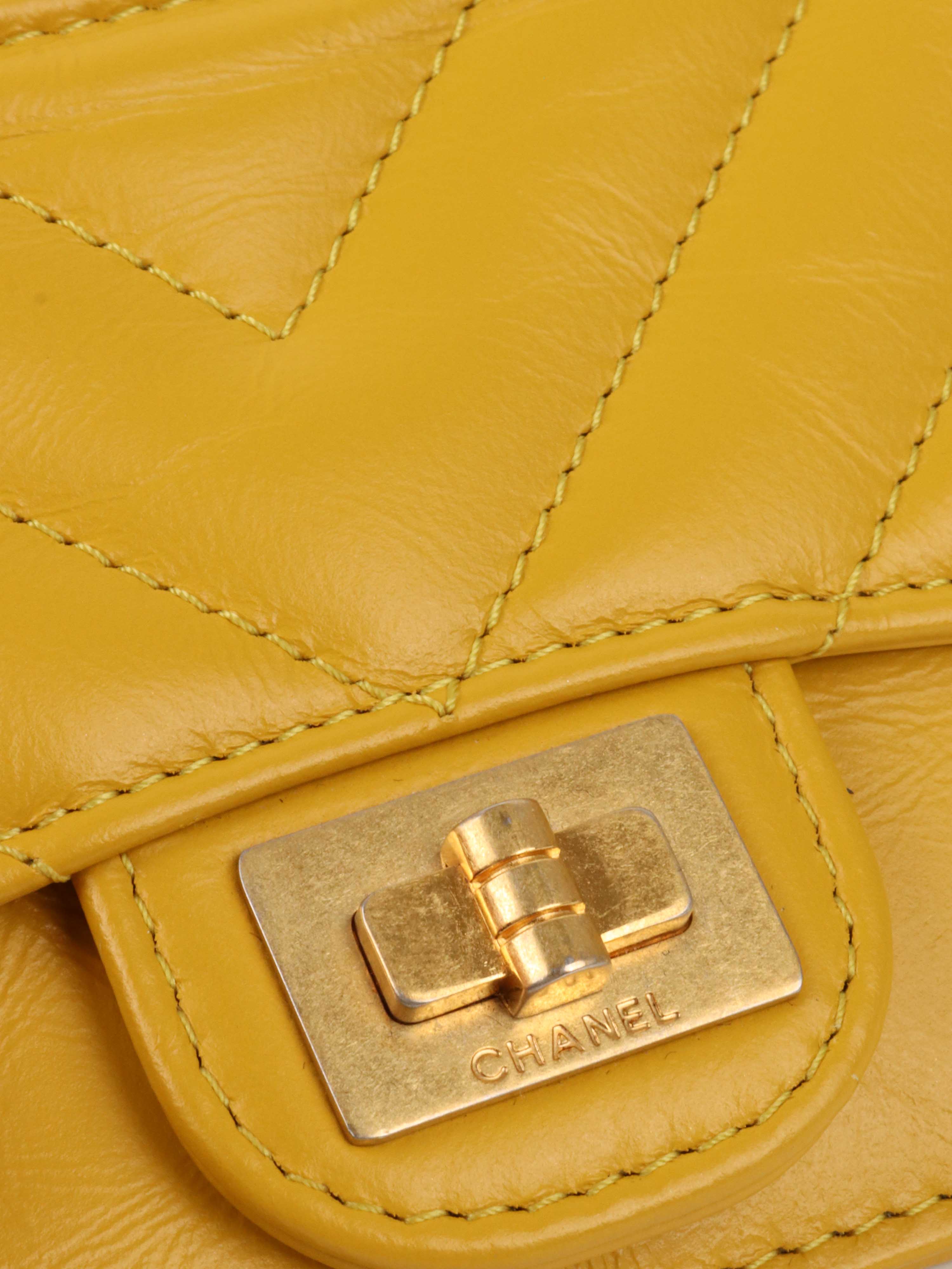 Chanel Yellow Chevron Reissue 2.55 Zip Cardholder.