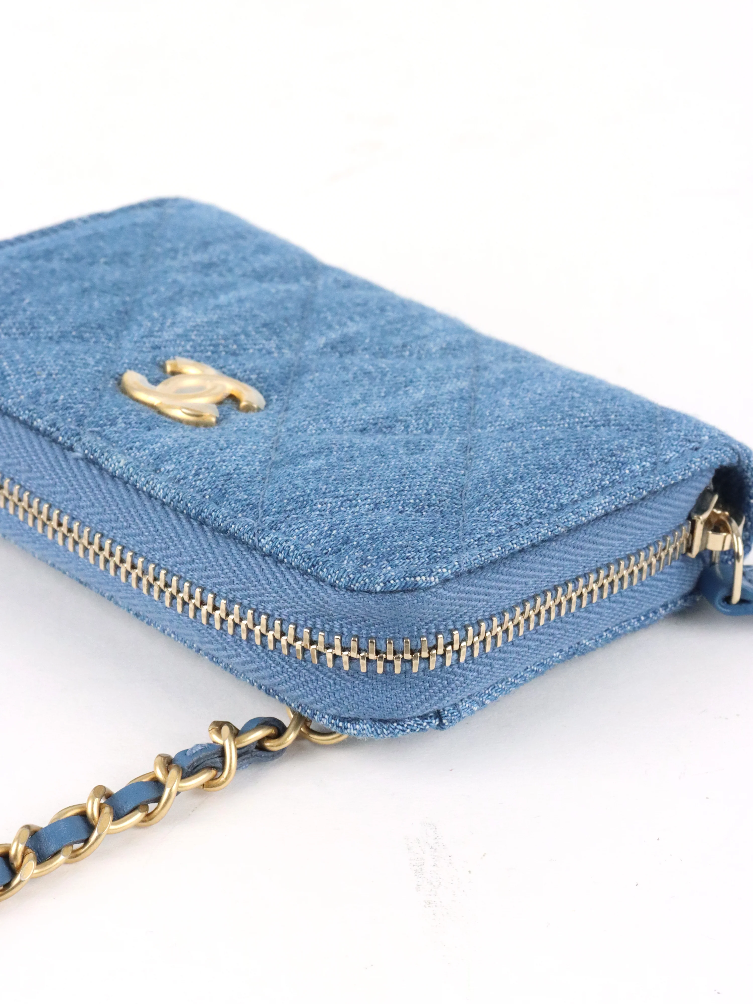Chanel Mini Denim Cardholder with Pearl Crush