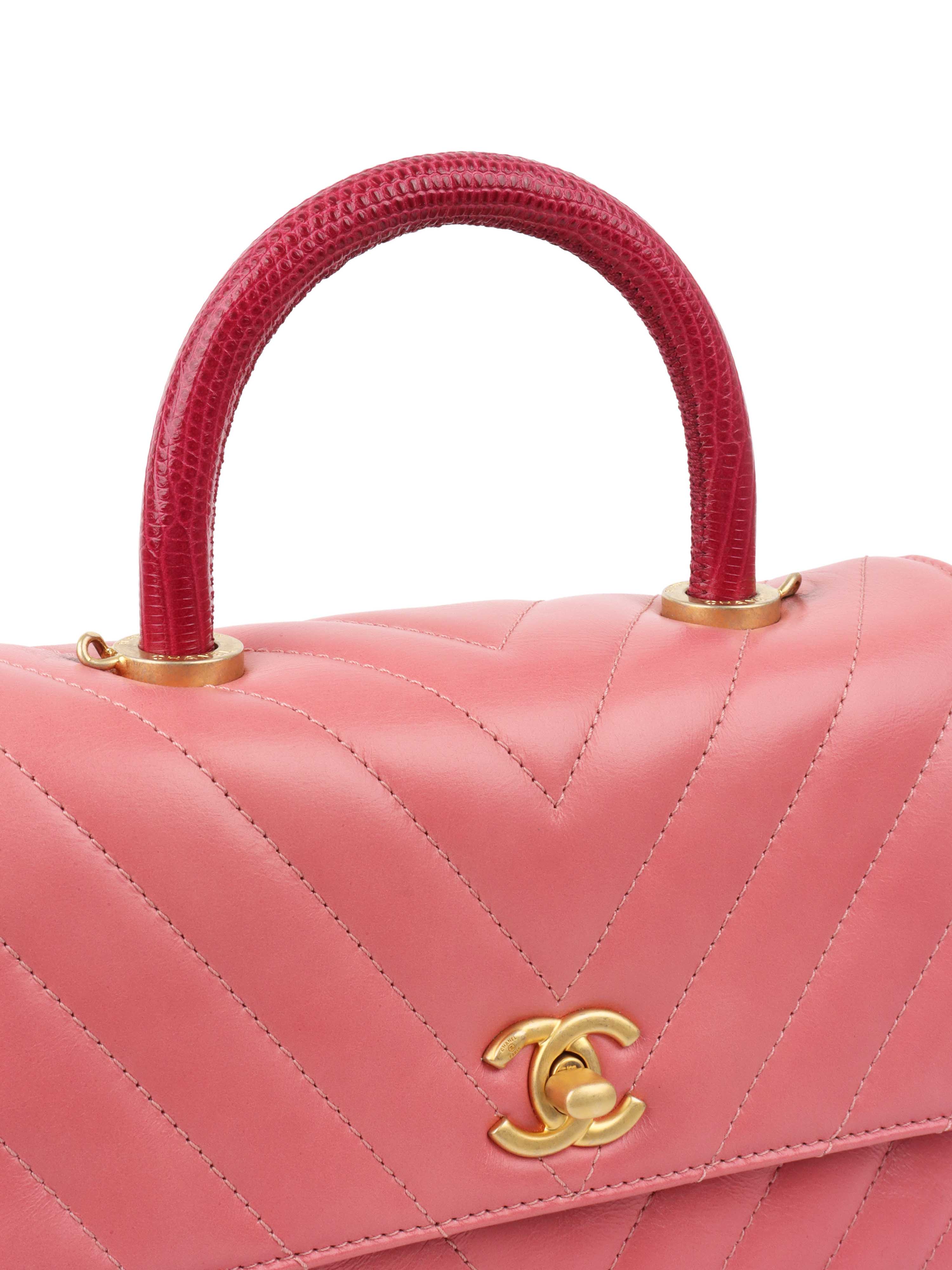 Chanel Small Pink Chevron Coco Handle Bag.