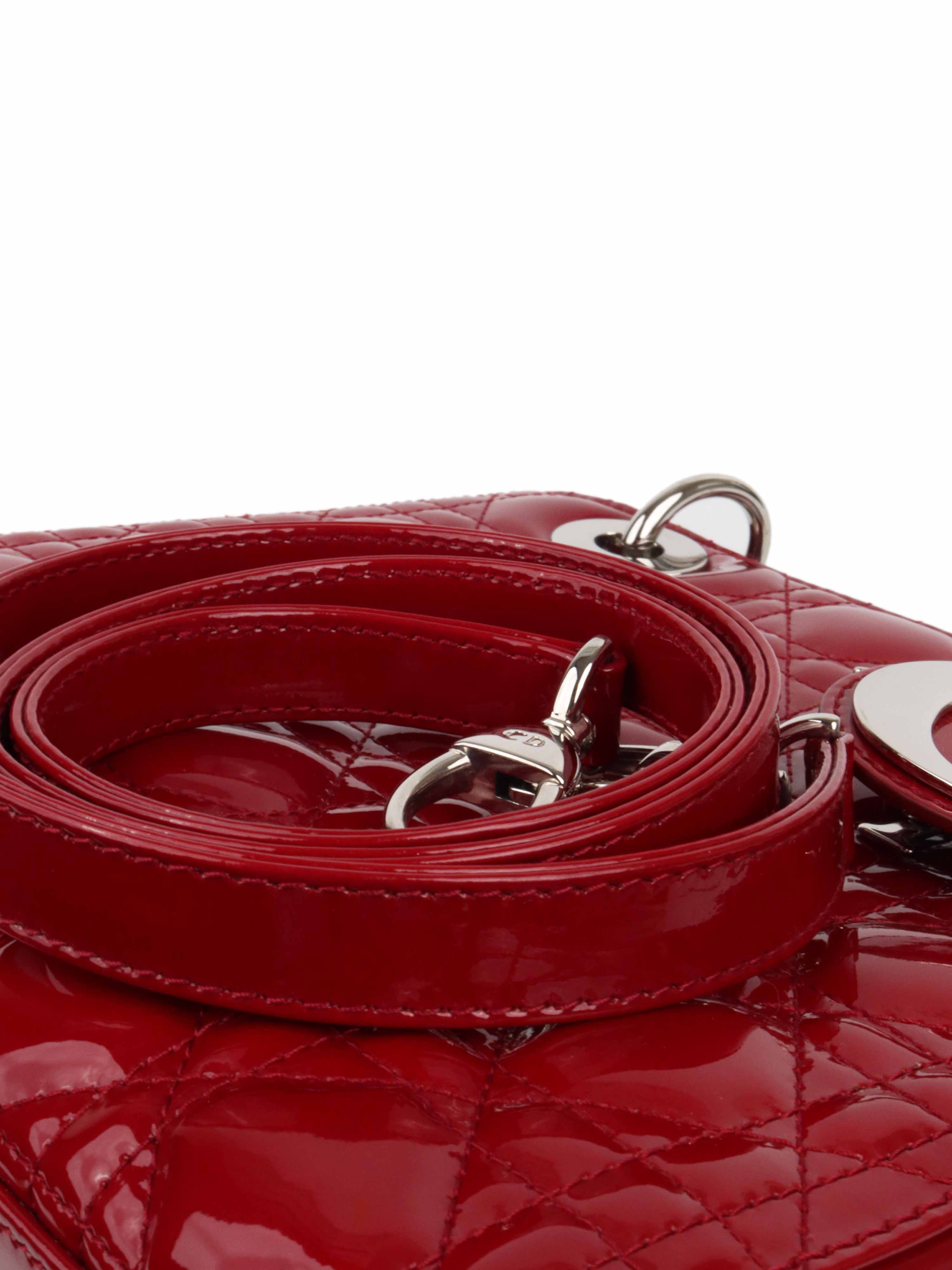 Christian Dior Lady Dior Medium Red Wine Patent Leather SHW.