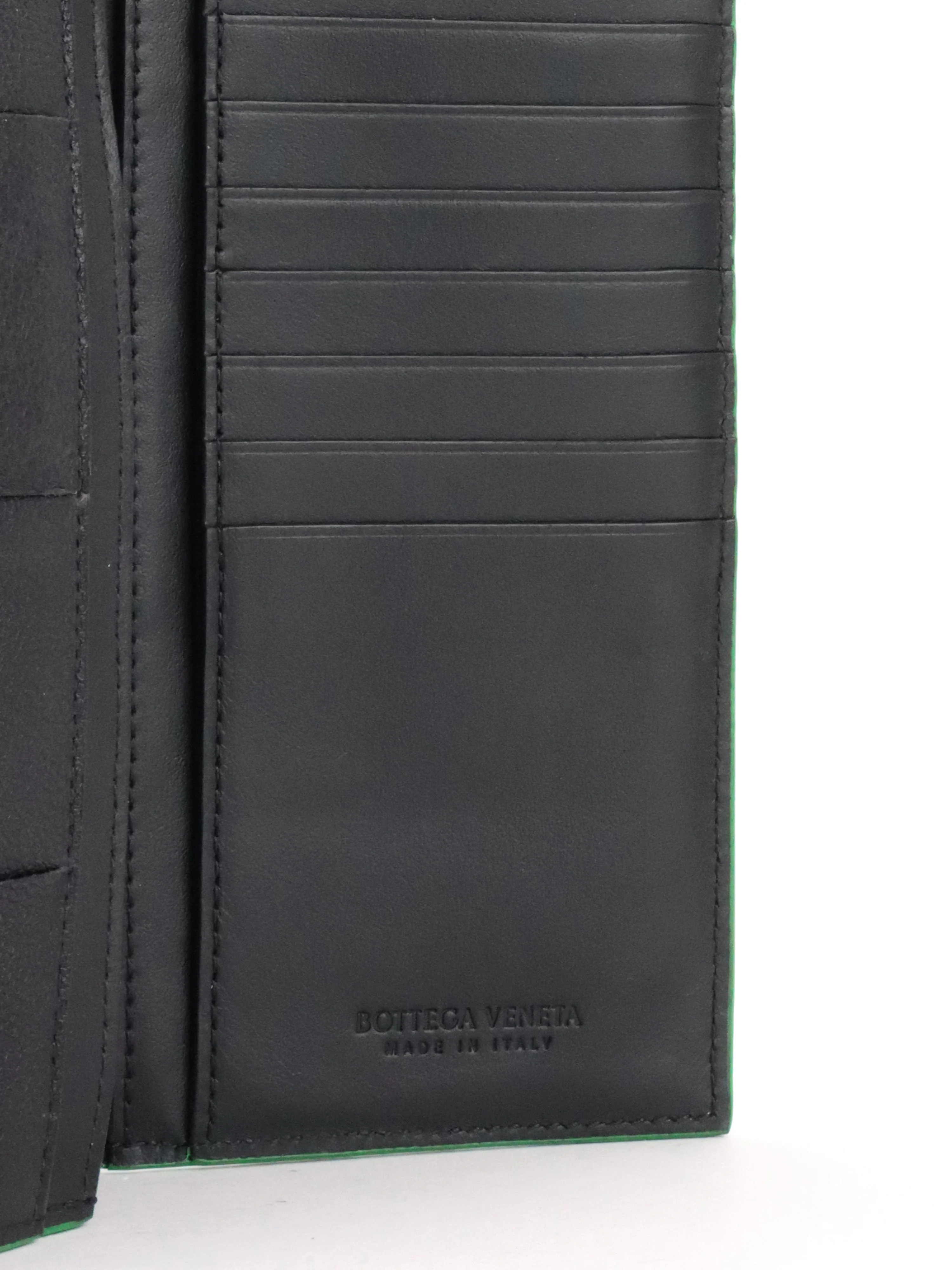 Bottega Veneta Black  Green Long Flap Cassette Wallet