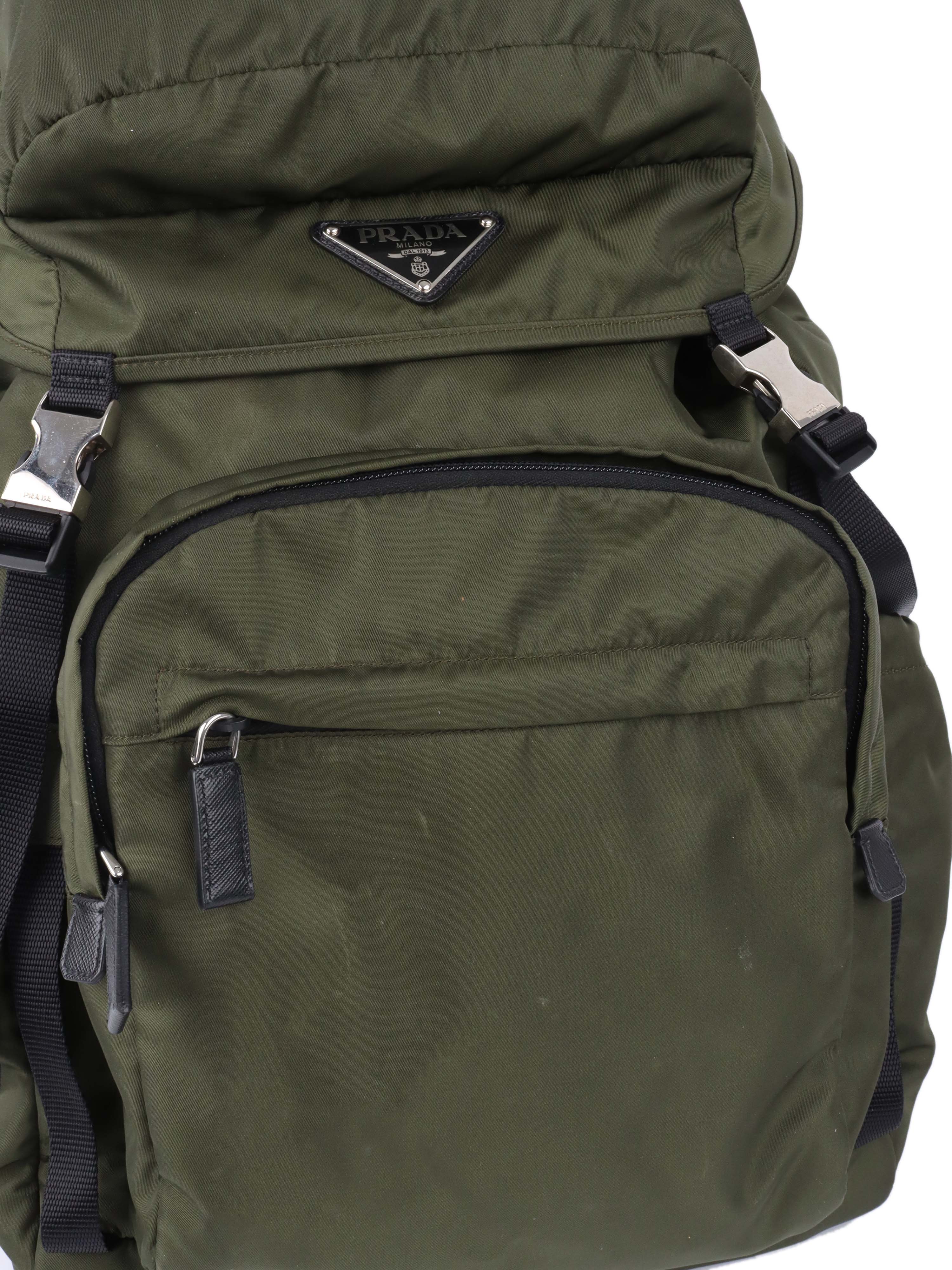 Prada Green Nylon Buckled Backpack.