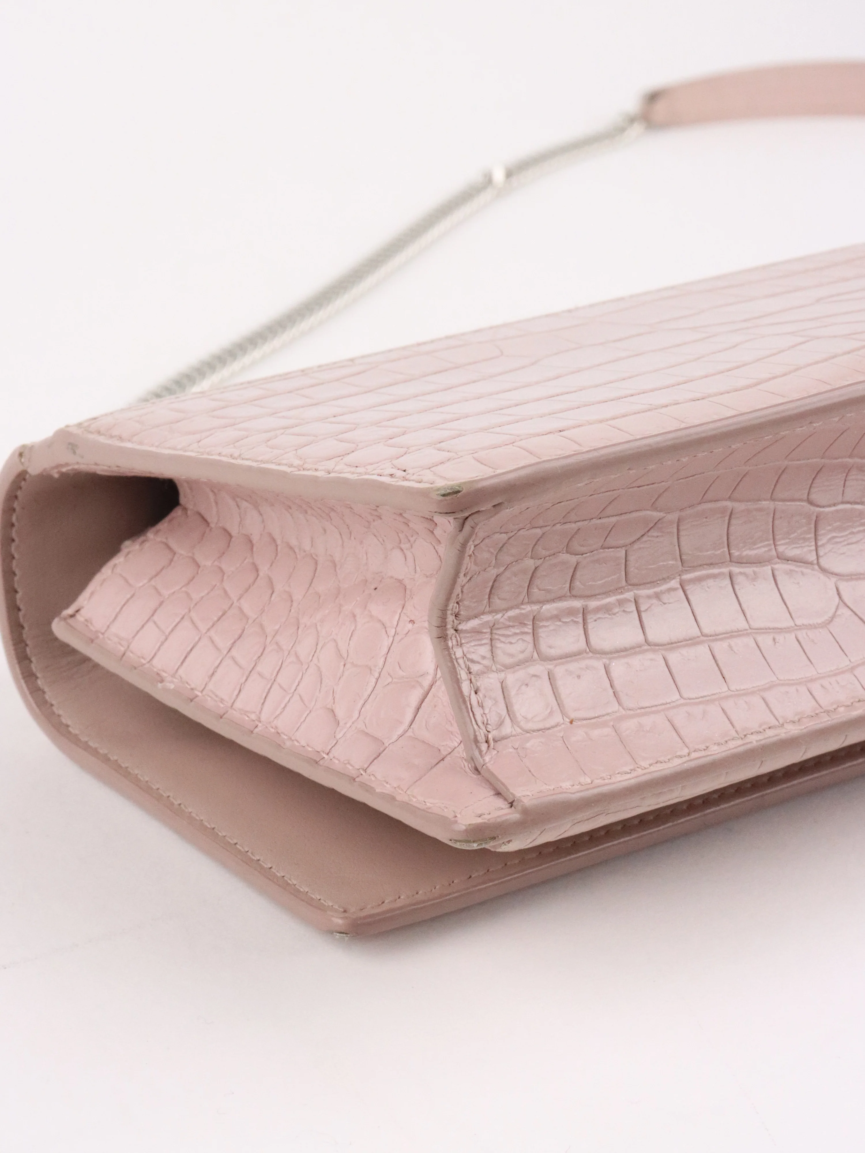 Saint Laurent Mini Pink Sunset Crocodile Embossed Leather Bag