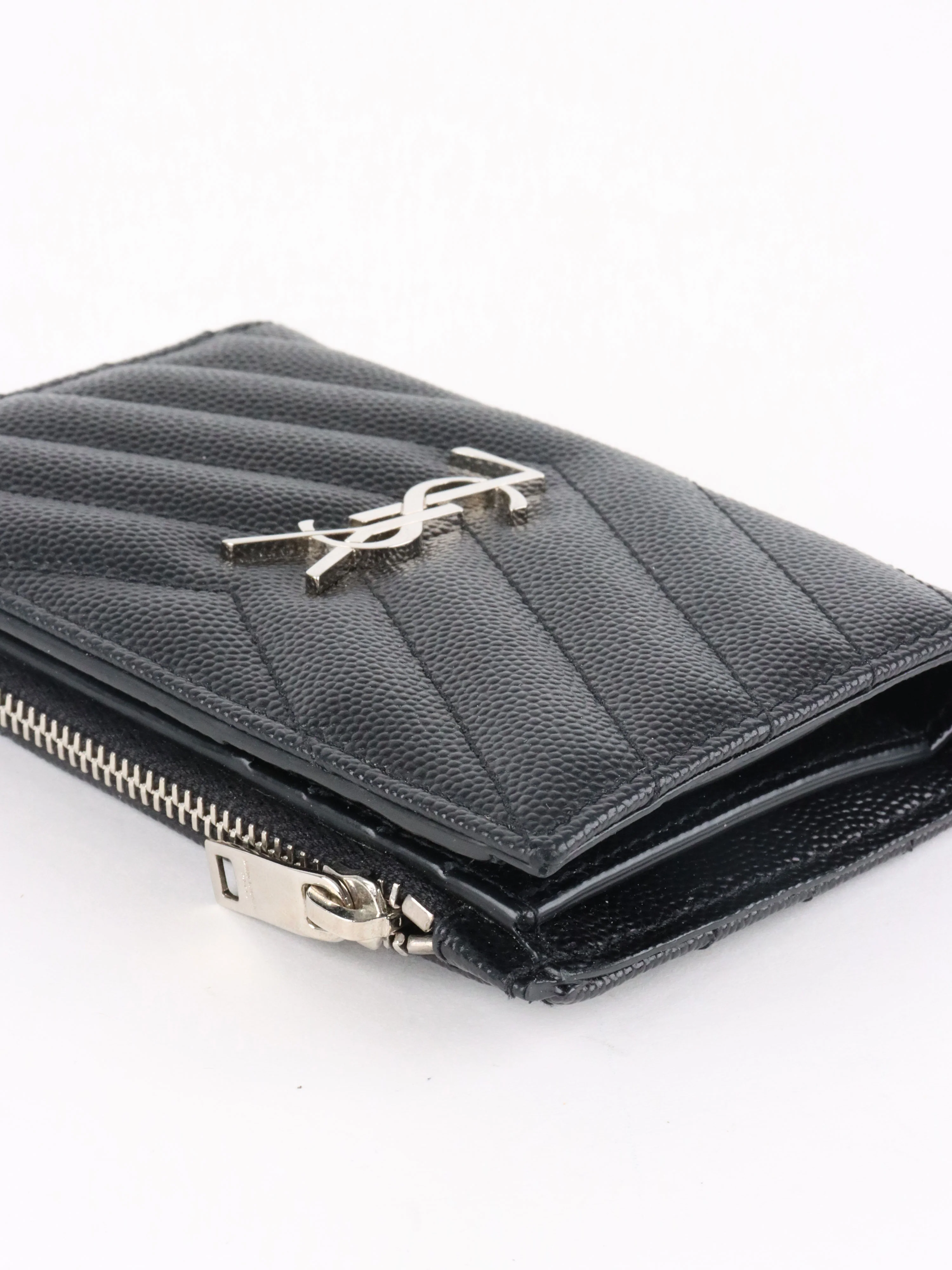 Saint Laurent Zipped Black Leather Wallet SHW