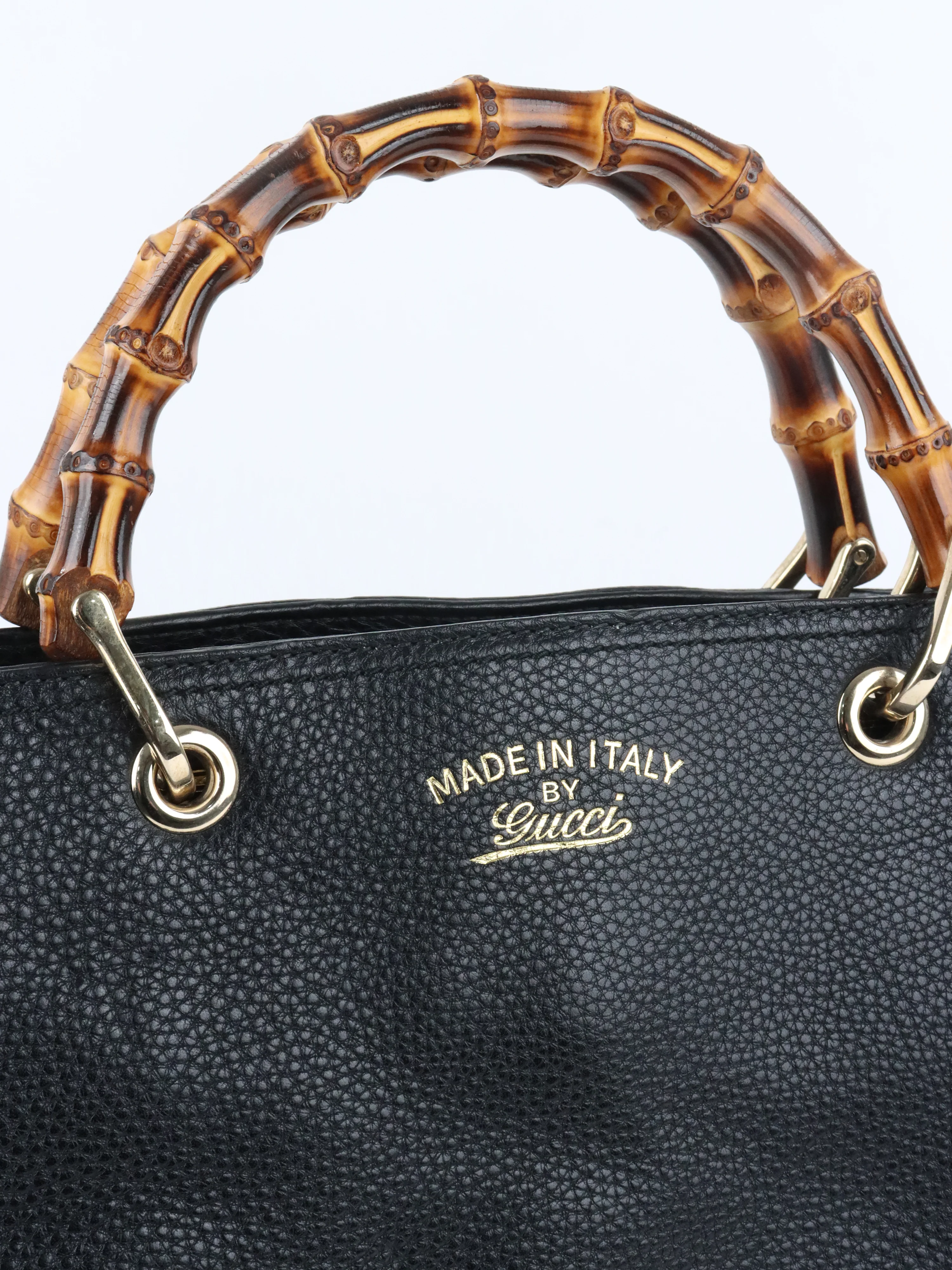 Gucci Bamboo Handle Large Black Leather Shopper Tote