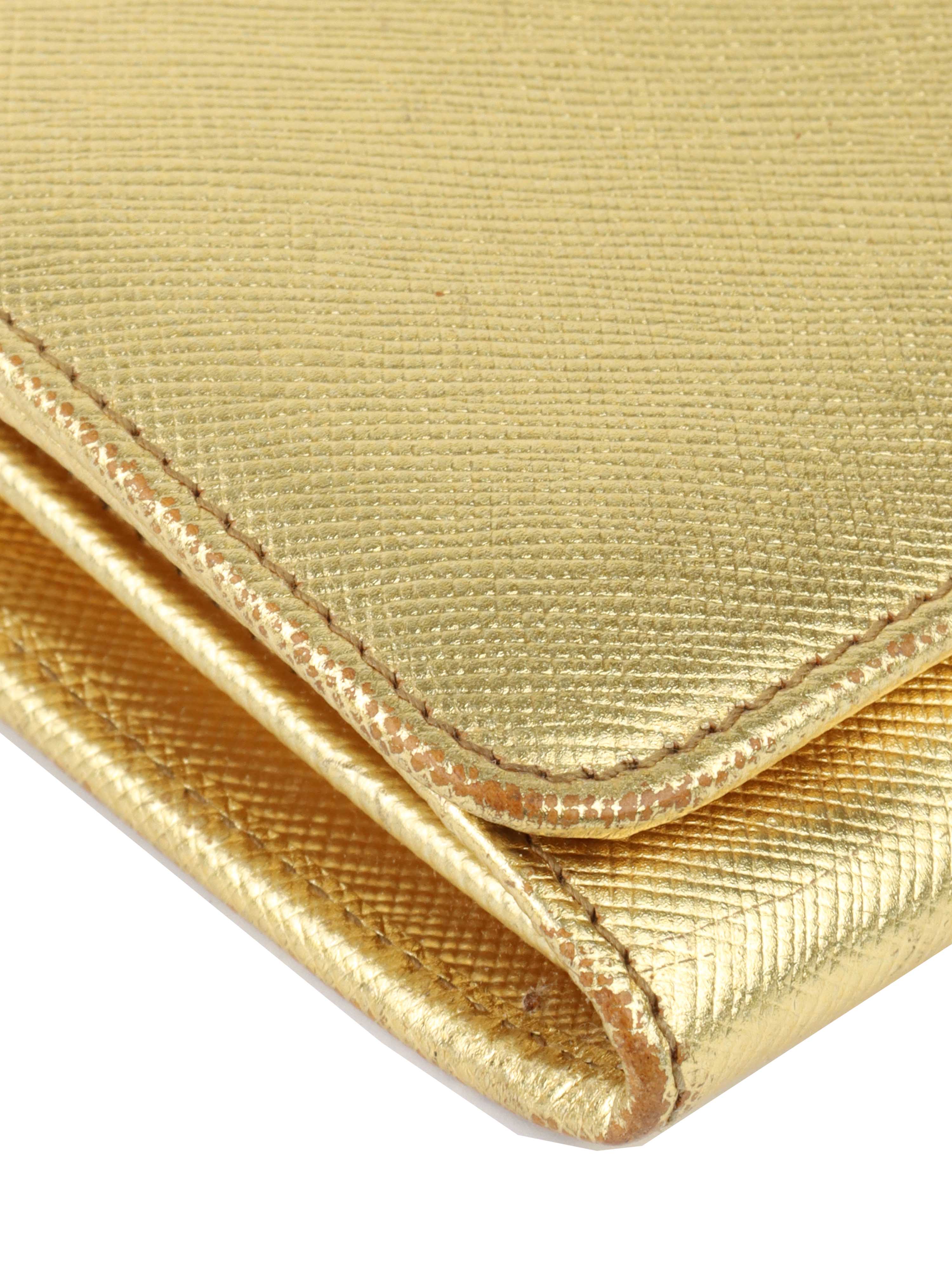 Prada Gold Saffiano Leather Wallet.