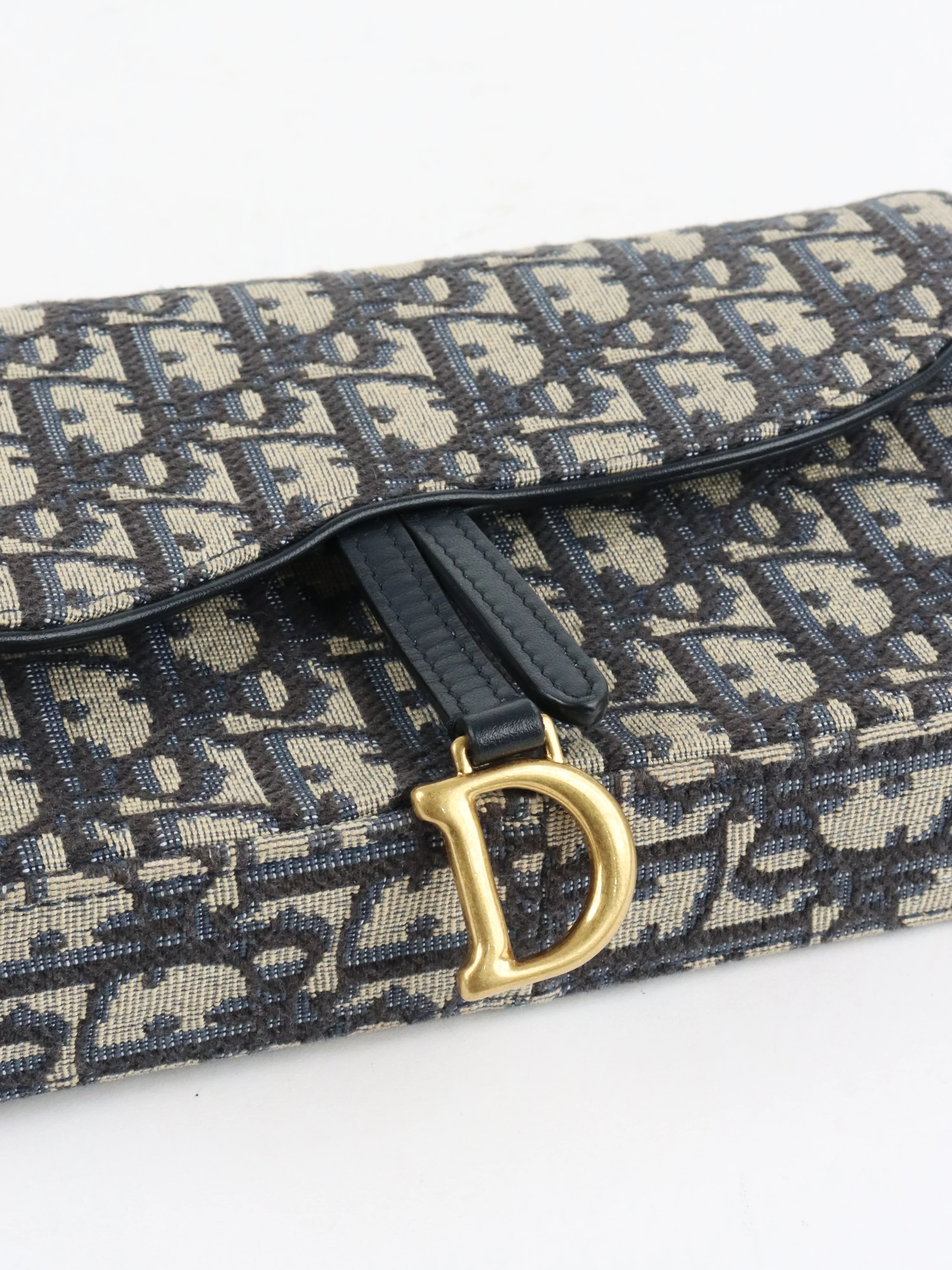 Dior Blue Oblique Jacquard Medium Saddle Pouch with Chain