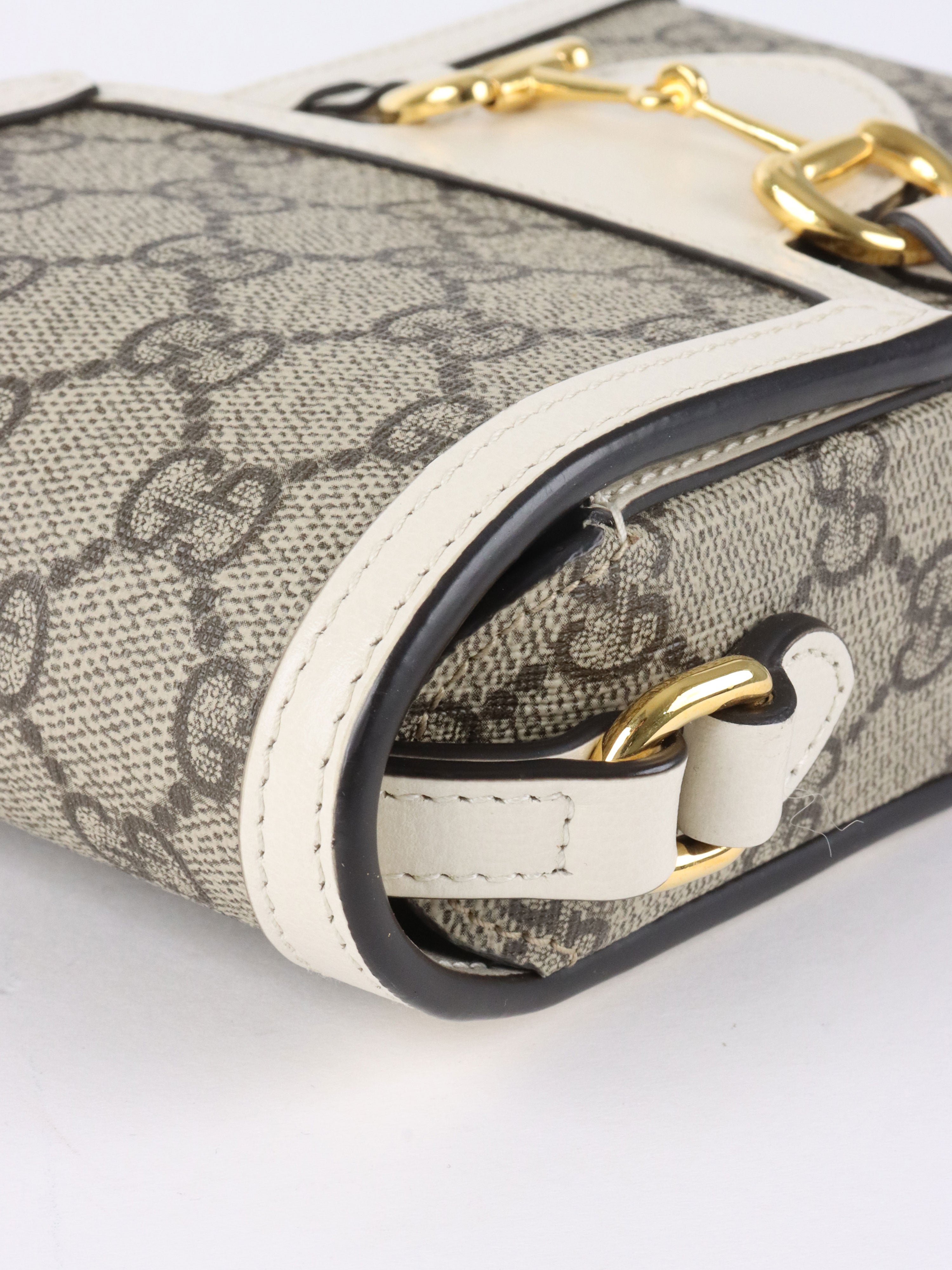 Gucci White and Canvas Horsebit 1955 Mini Bag