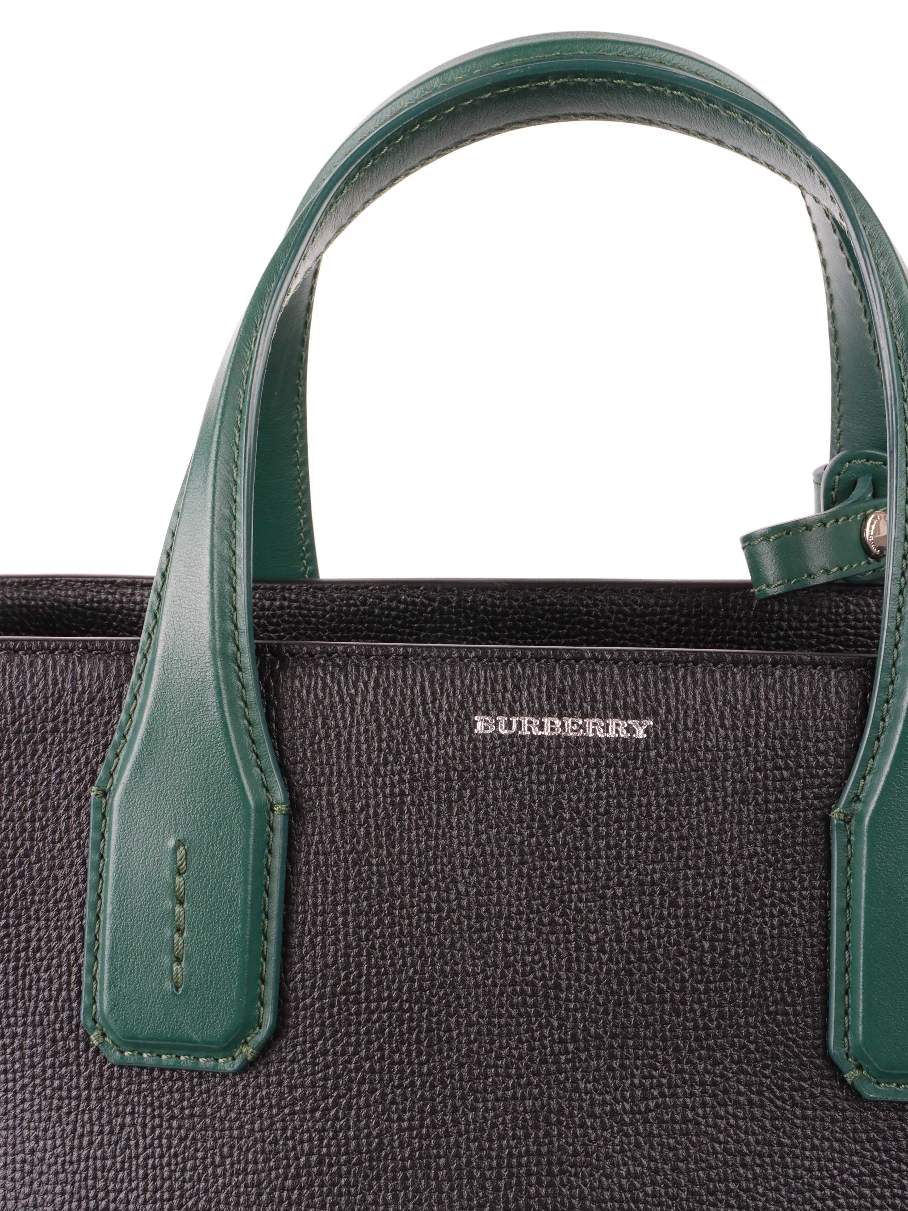 Burberry Black and Green Leather Tote.