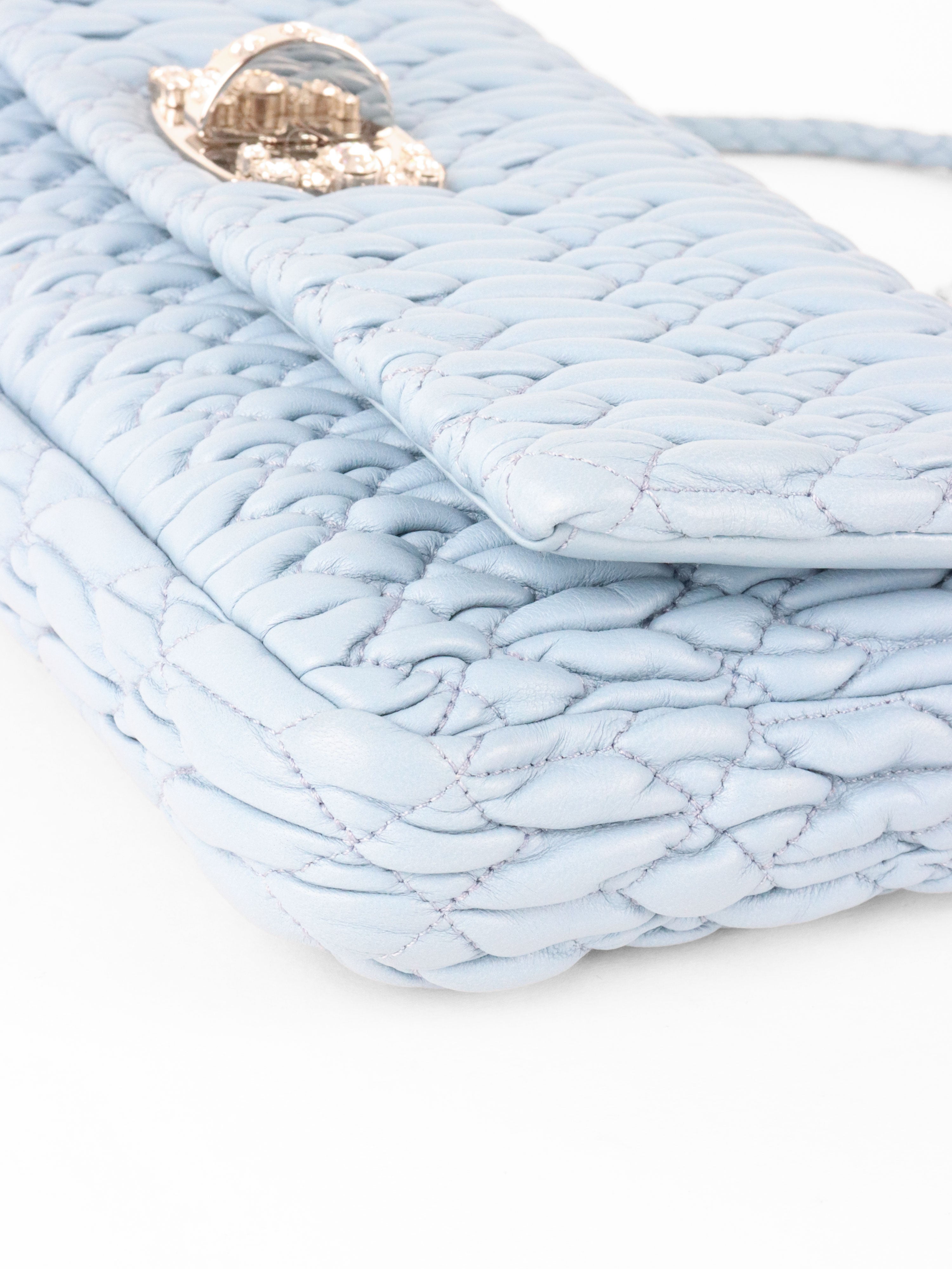 Miu Miu Light Blue Matelasse Nappa Crystal Chain Satchel