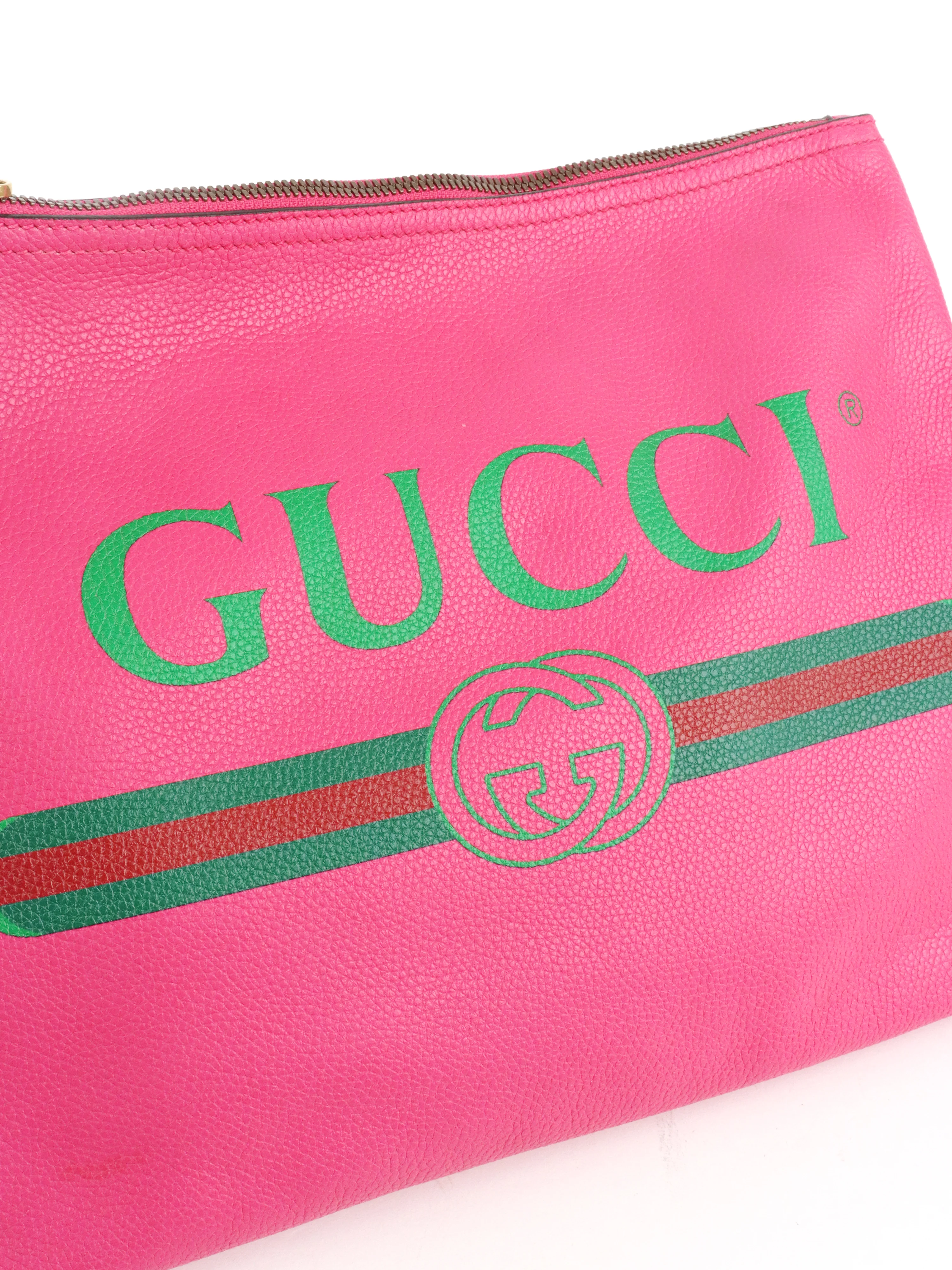 Gucci Vintage Bright Pink Logo Printed Pouch