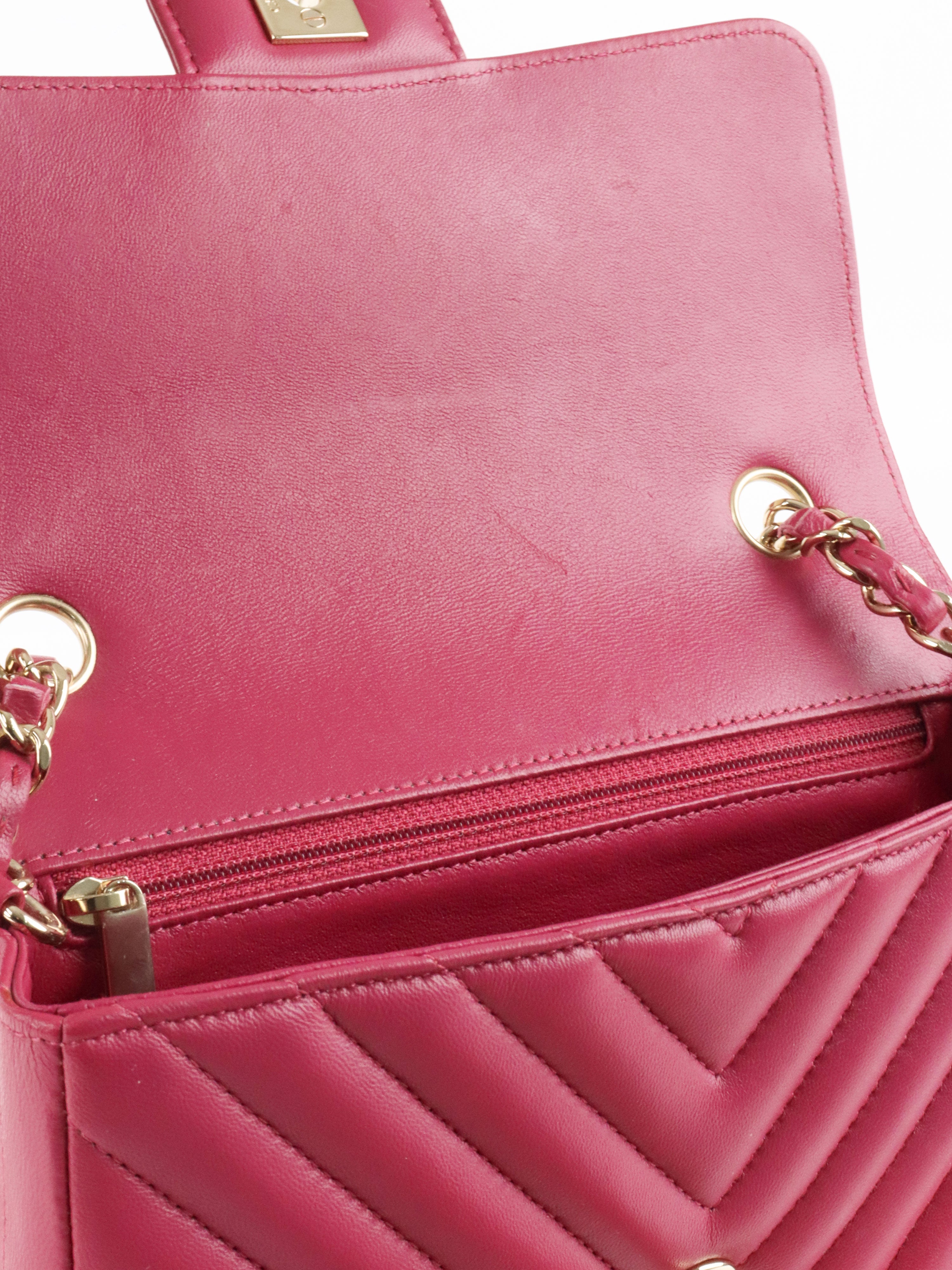 Chanel Dark Pink Lambskin Chevron Mini Flap Bag LGHW.