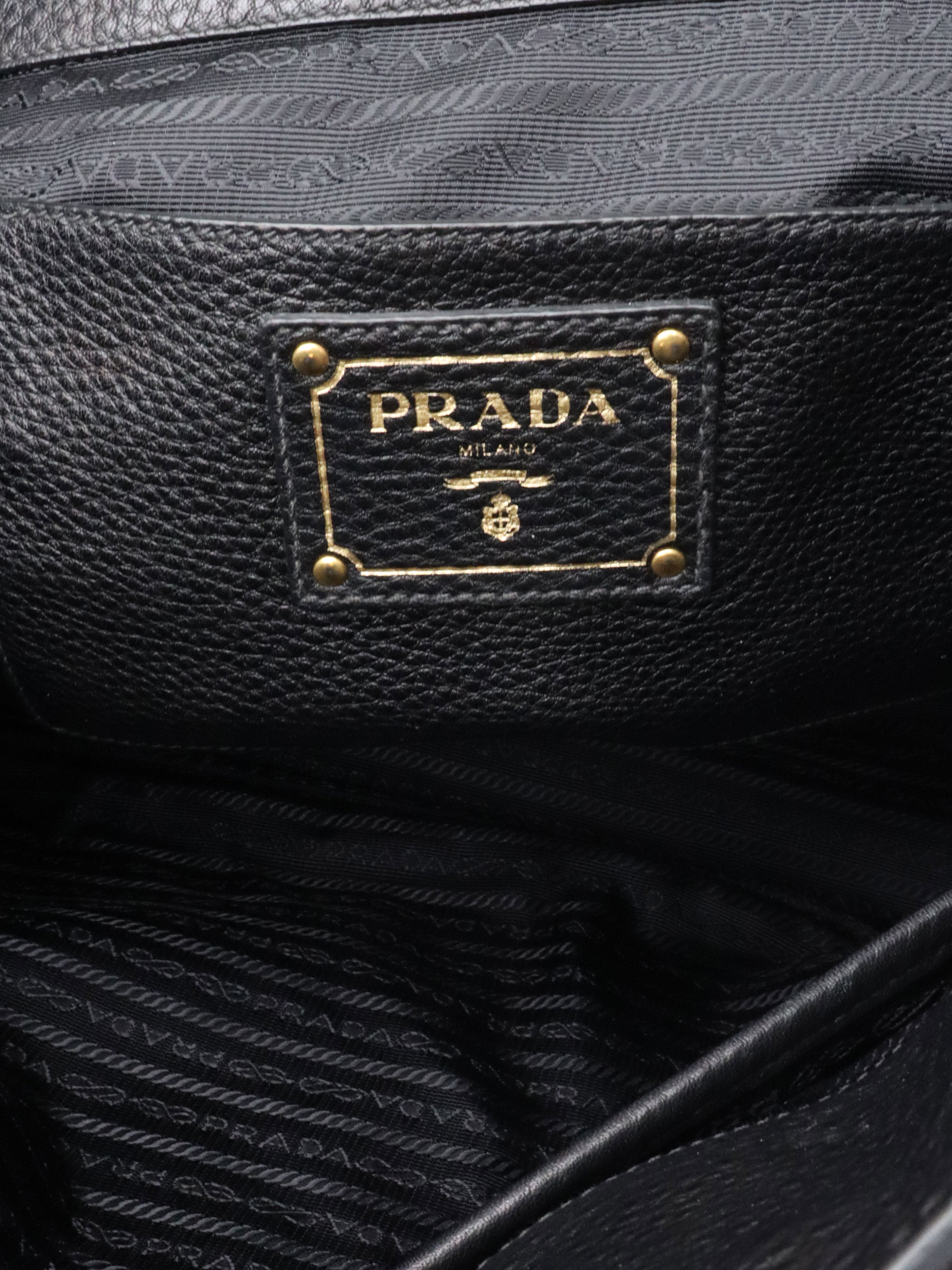 Prada Black Vitello Daino Leather Tote Bag.