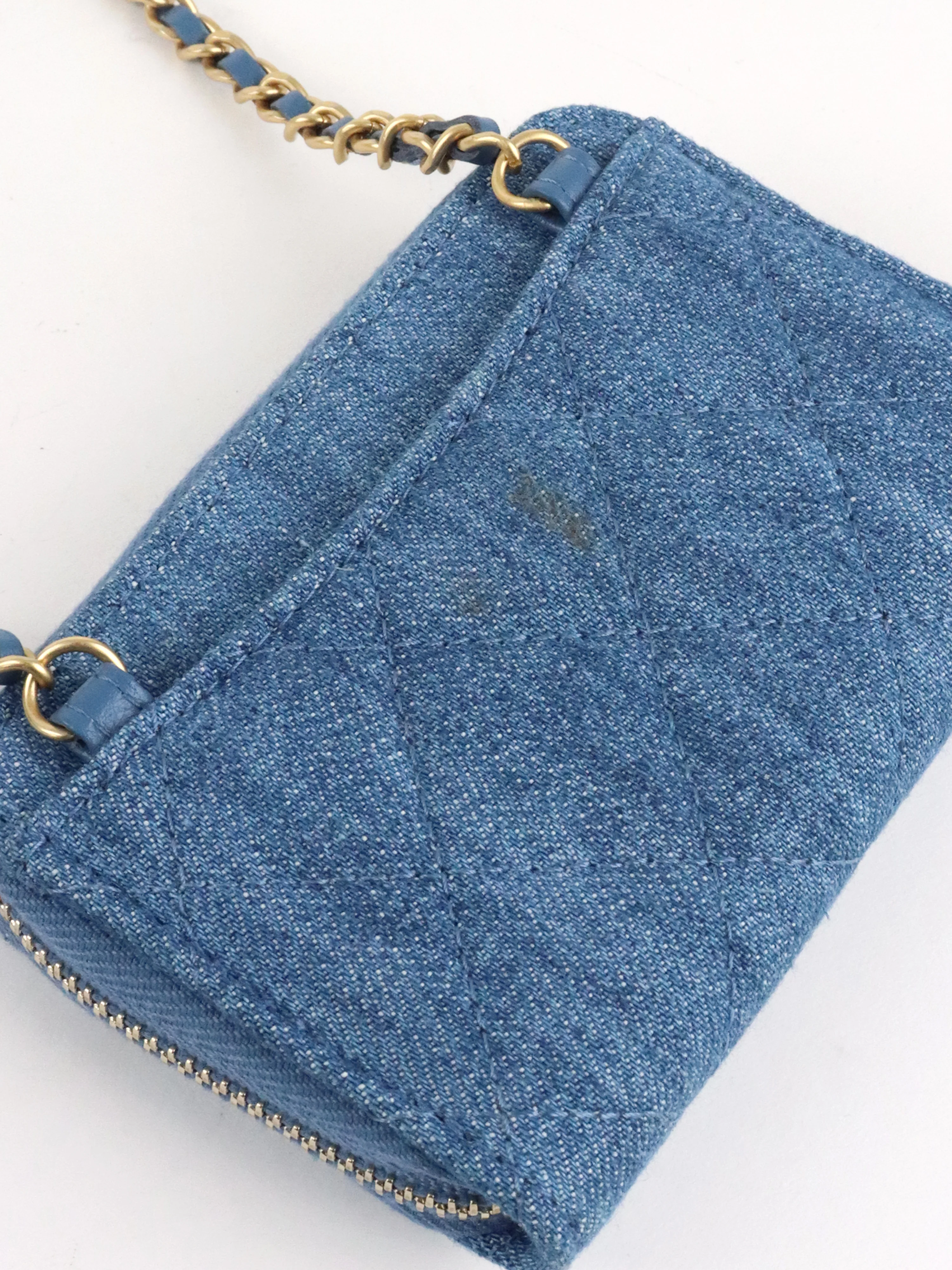 Chanel Mini Denim Cardholder with Pearl Crush
