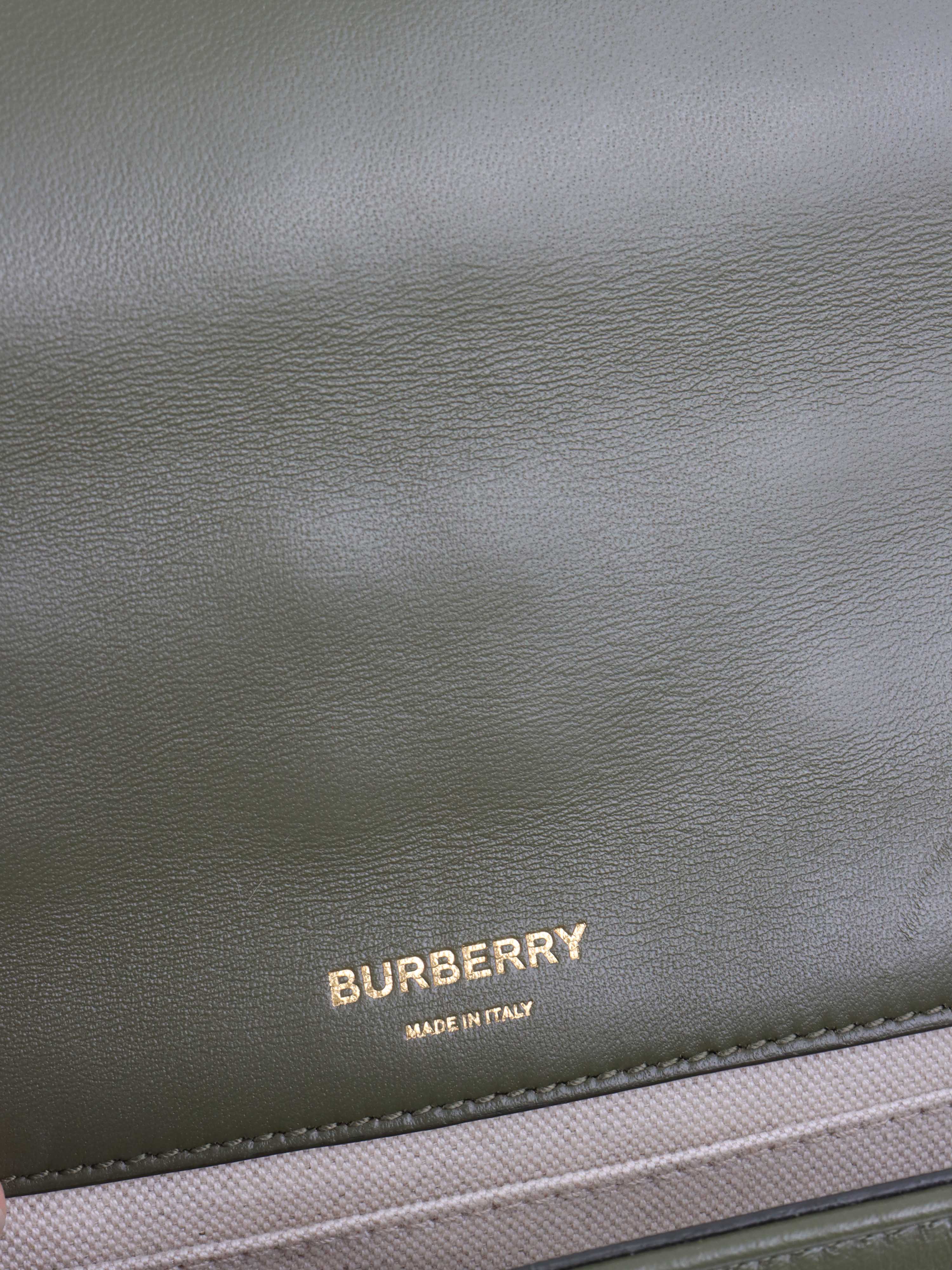 Burberry Khaki Leather Crossbody Bag.