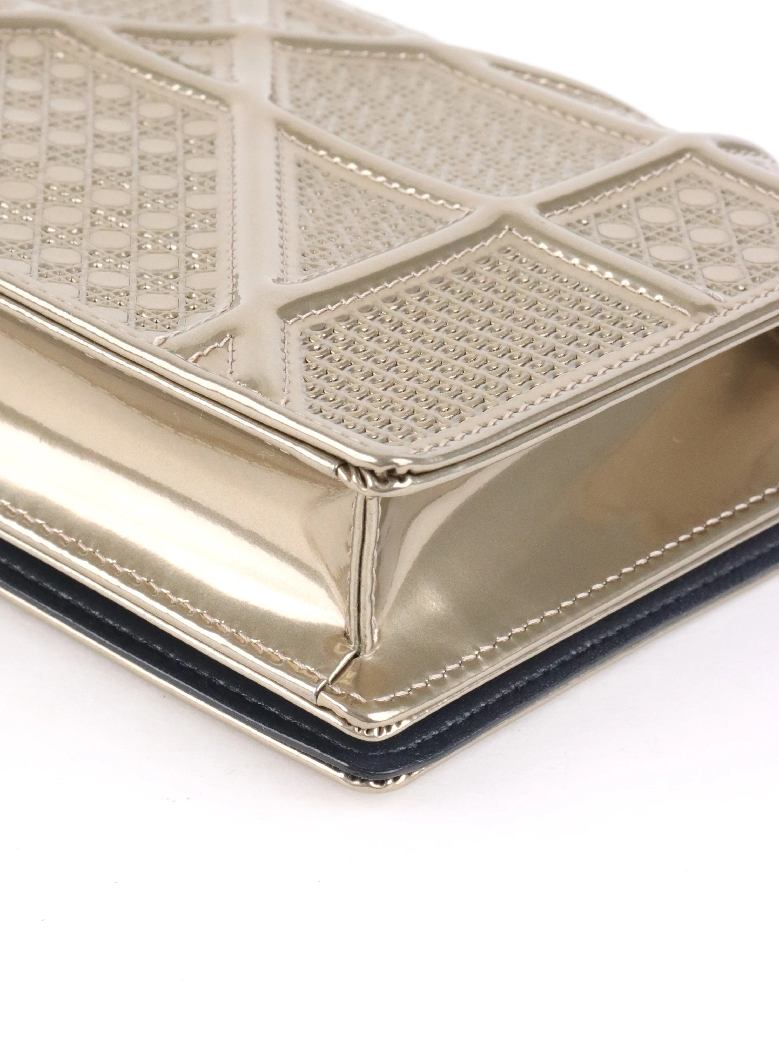 Dior Gold Metallic Diorama Wallet On Chain