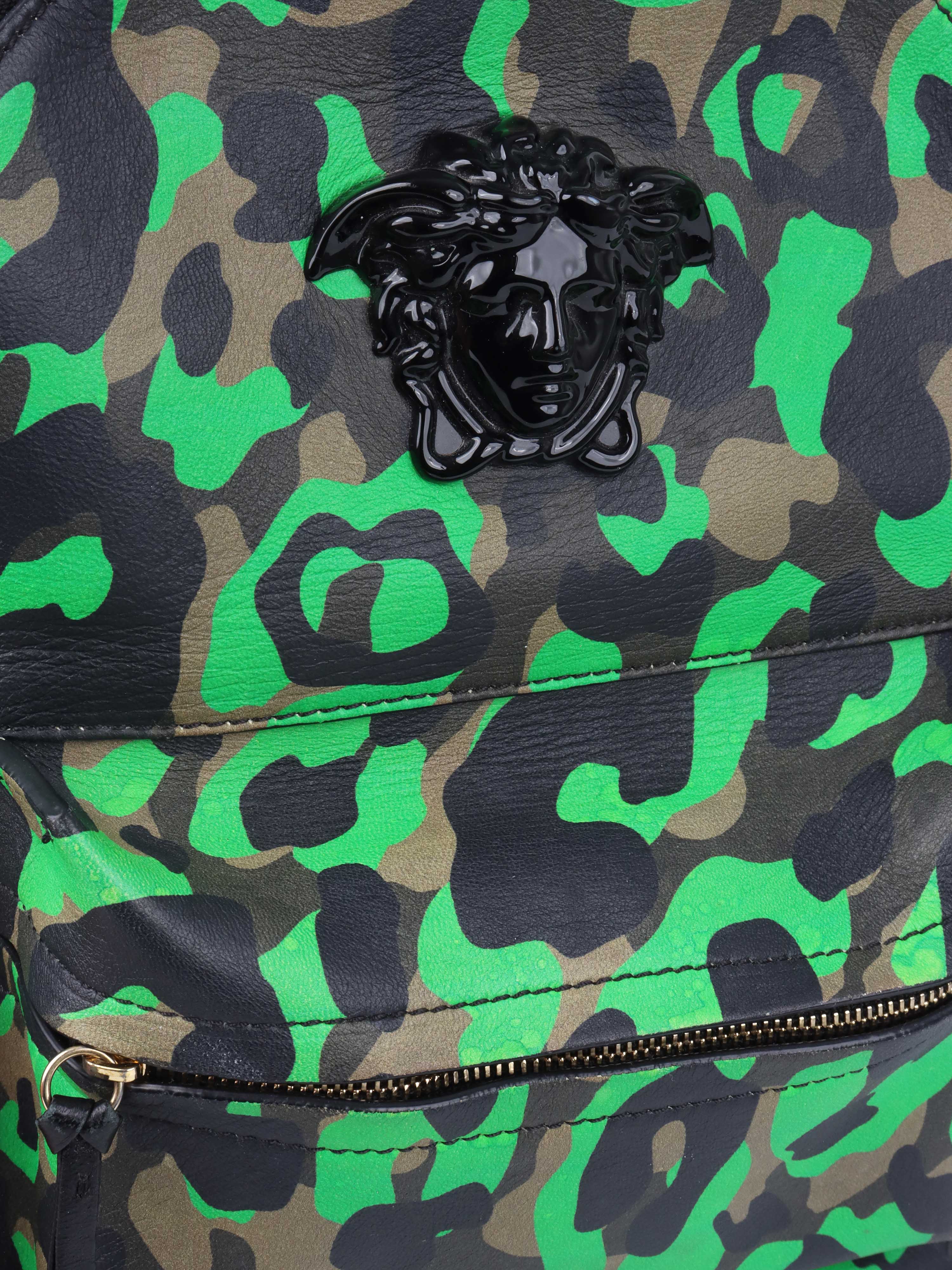 Versace Black and Green Medusa Backpack.