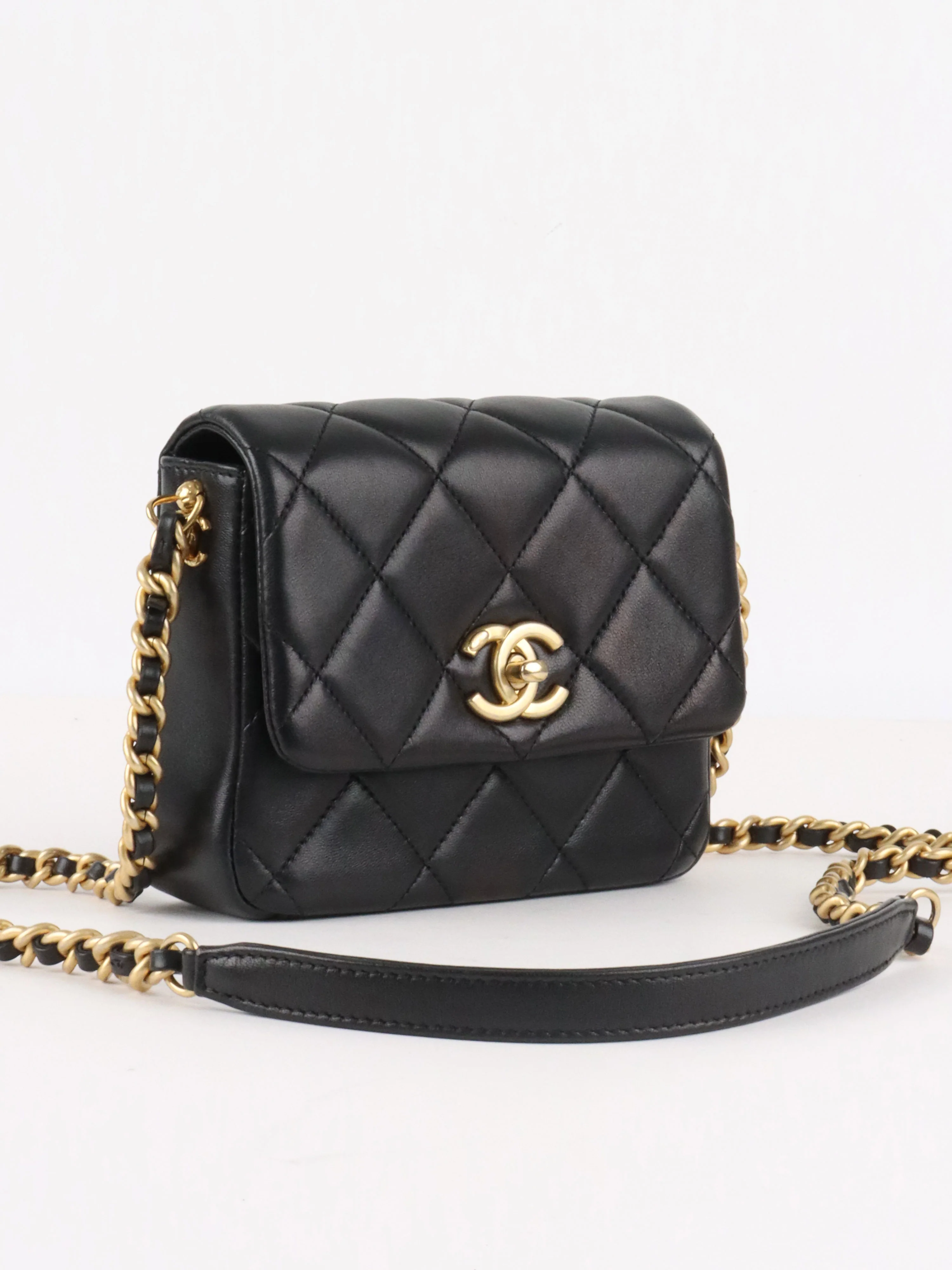Chanel 21B Black Lambskin Quilted Mini Square Flap Bag GHW