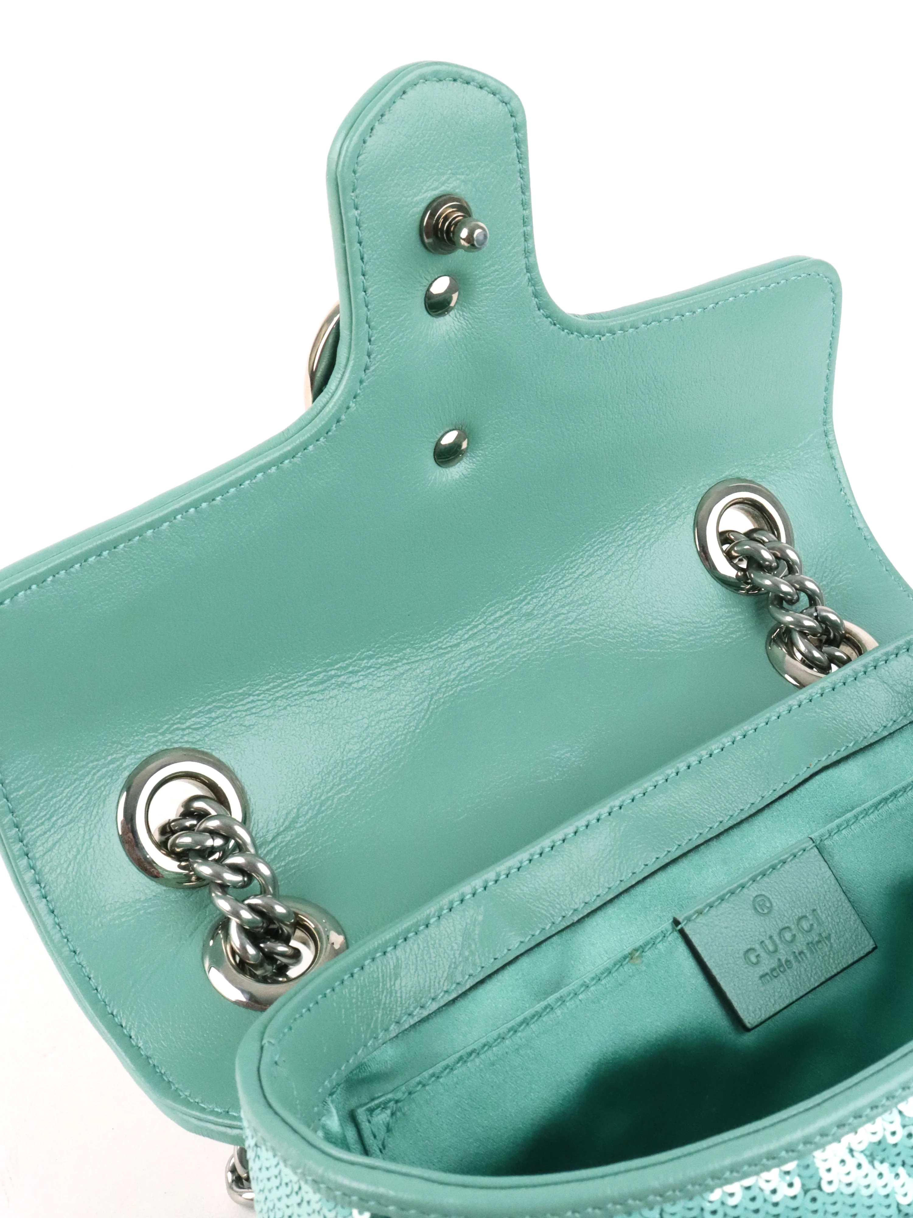 Gucci Mini Marmont Mint Green Sequin Shoulder Bag