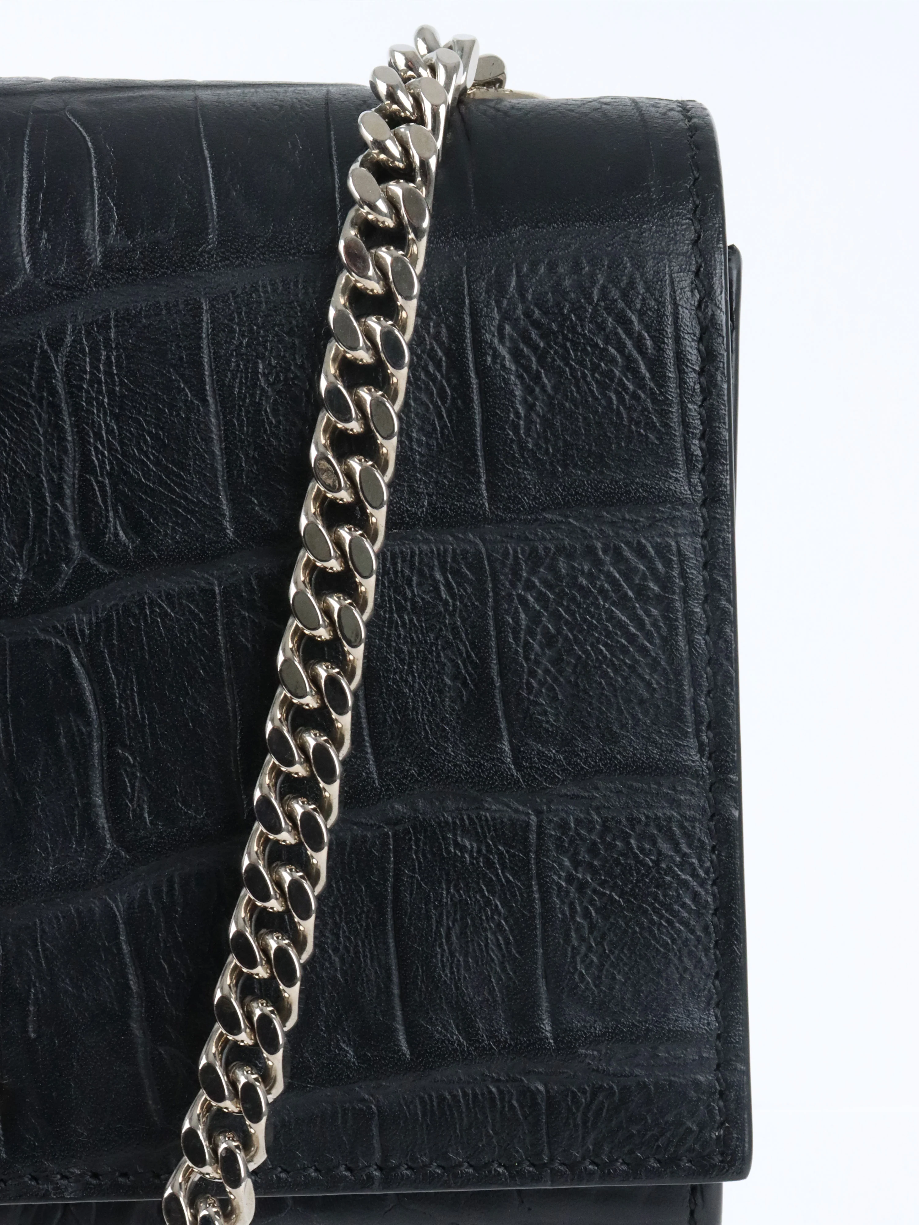 Saint Laurent Black Small Croc Embossed Kate Tassel SHW