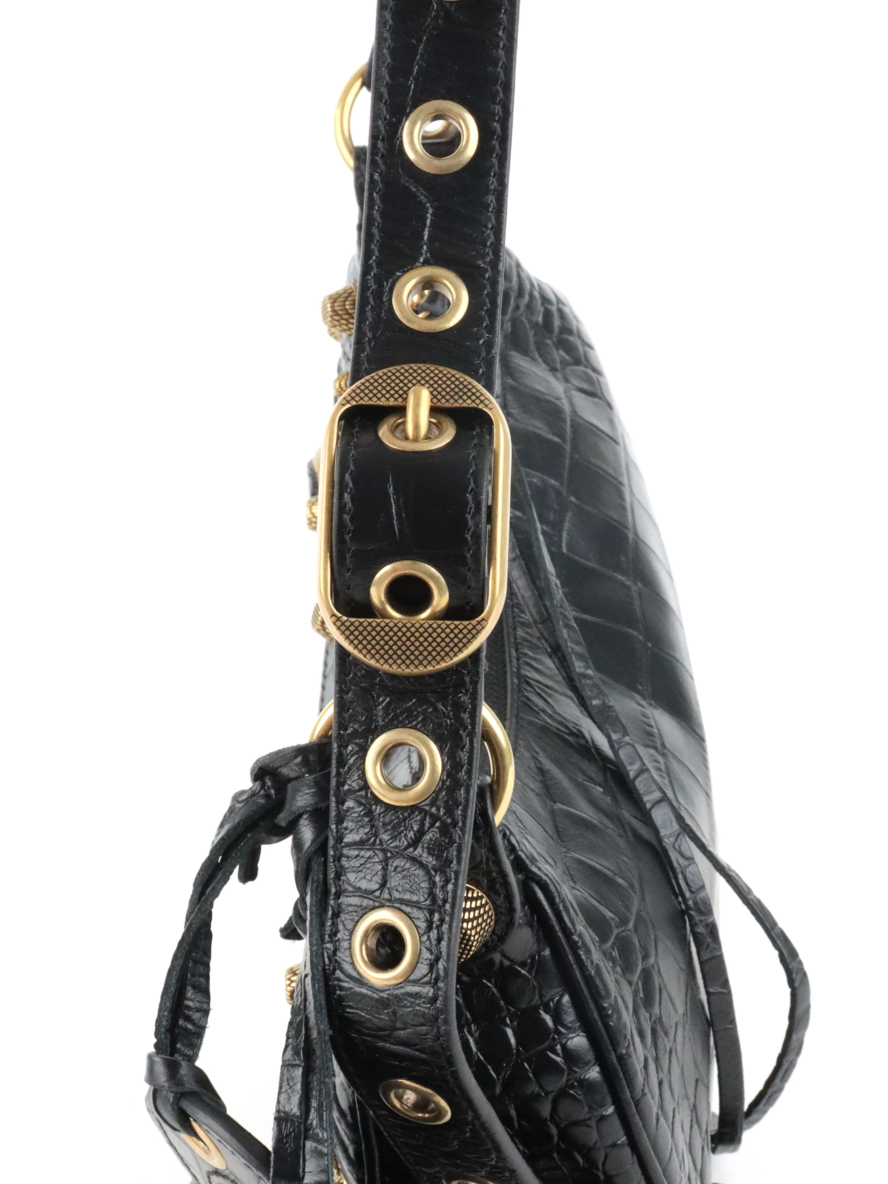 Balenciaga Black Crocodile Embossed Le Cagole XS Shoulder Bag