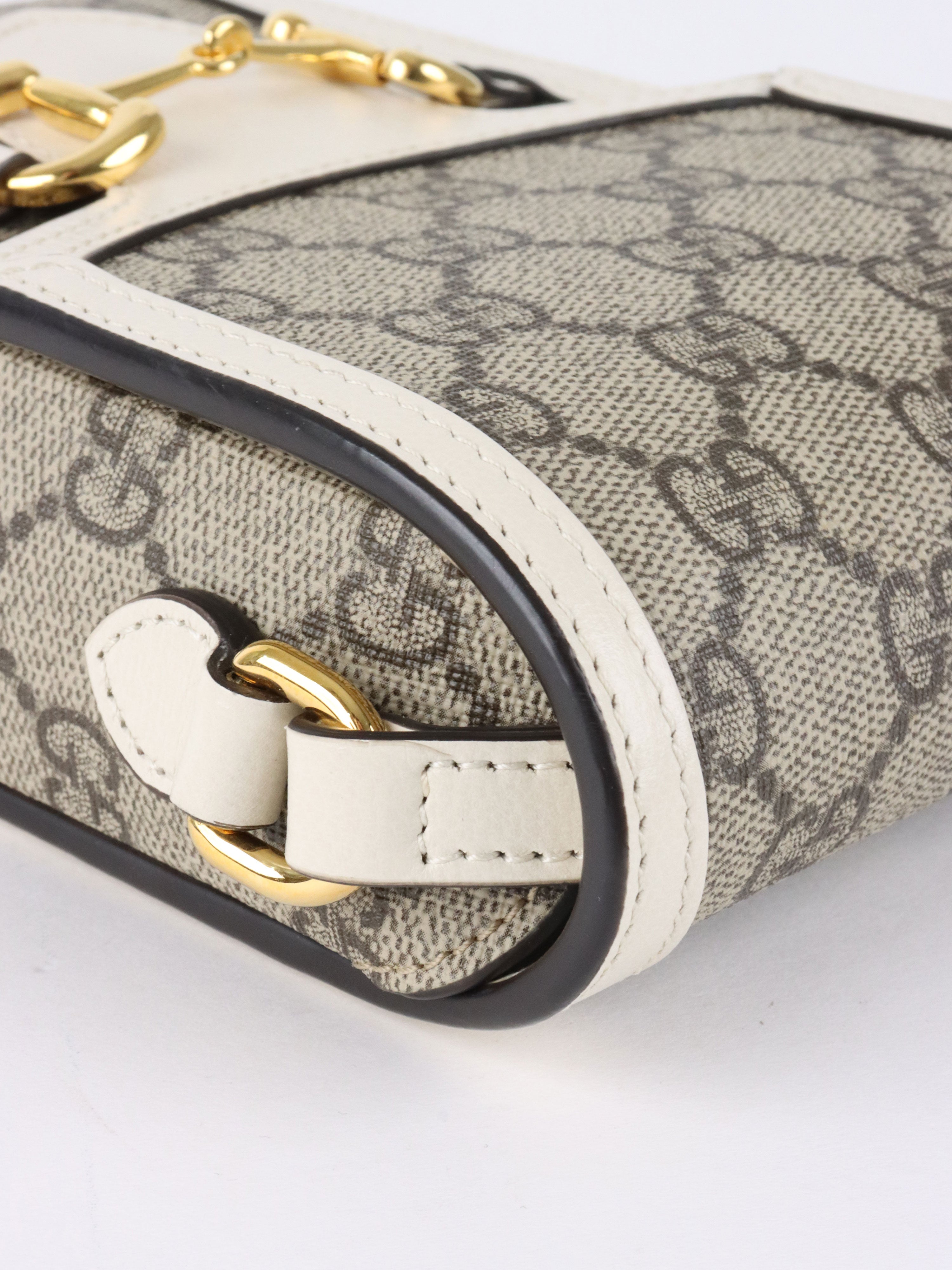 Gucci White and Canvas Horsebit 1955 Mini Bag