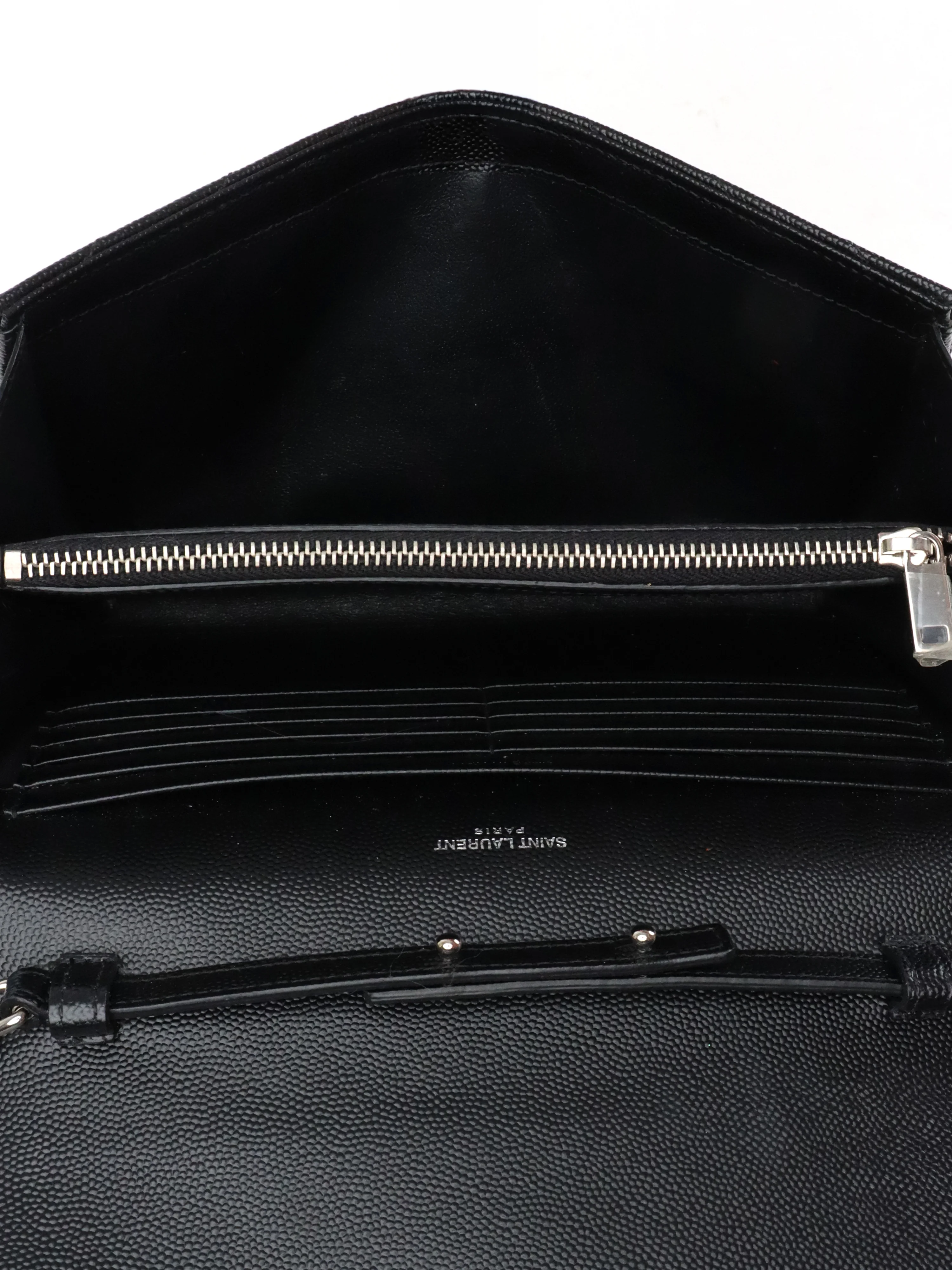 Saint Laurent Black Cassandre Envelope Chain Wallet
