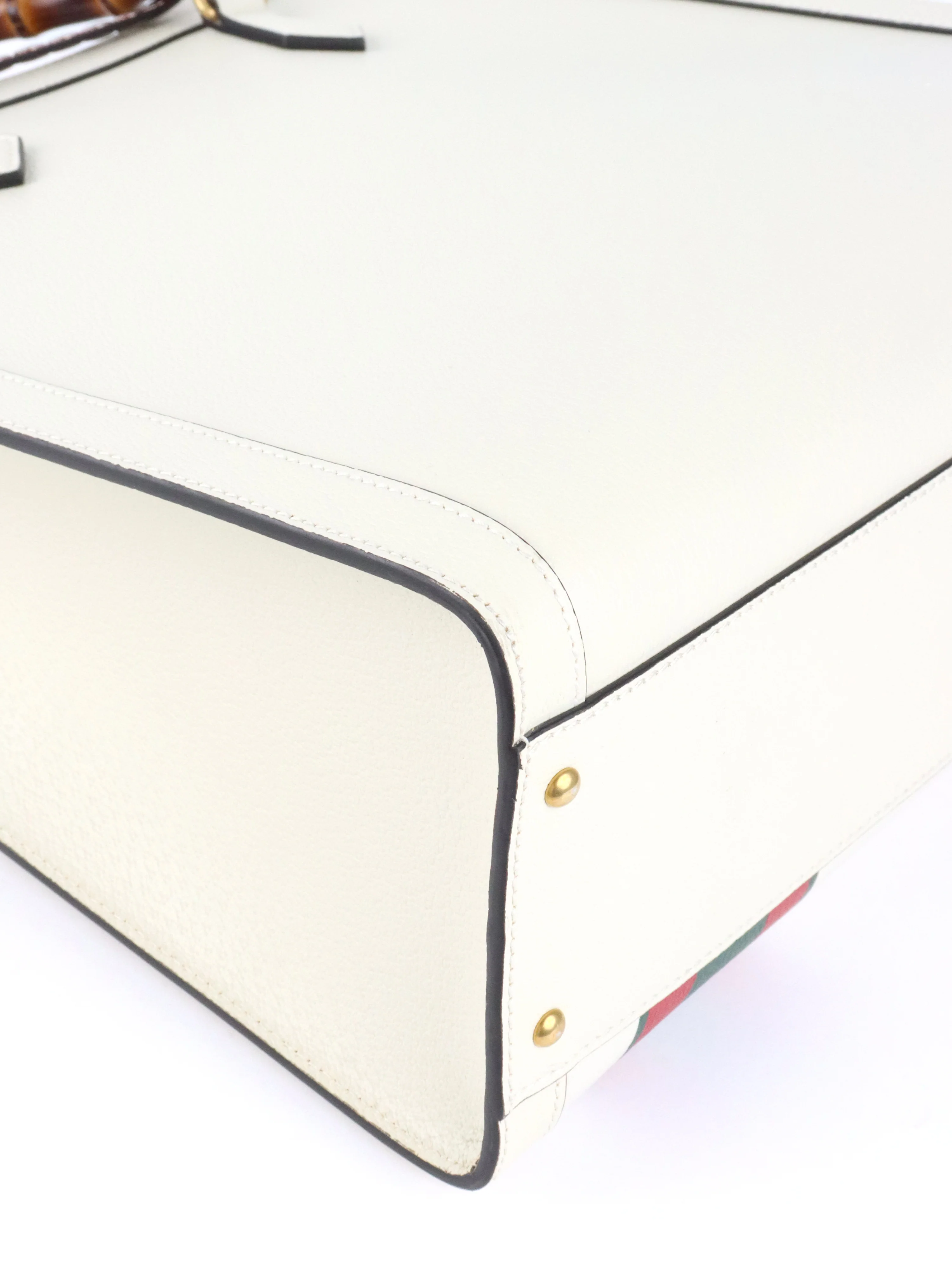 Gucci White Diana NM Stripe Bamboo Handle Bag