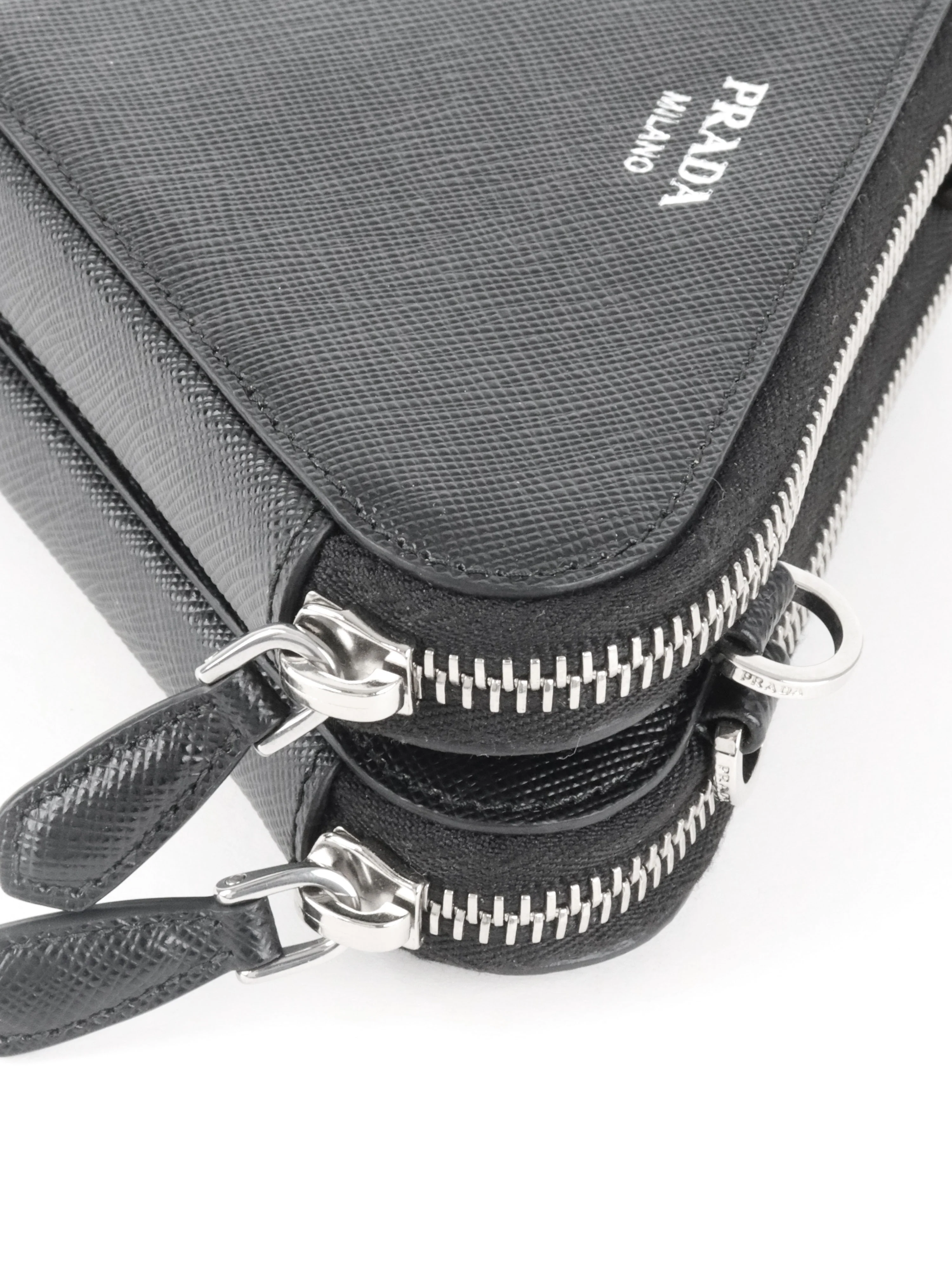 Prada Saffiano Triangle Mini Pouch Bag.